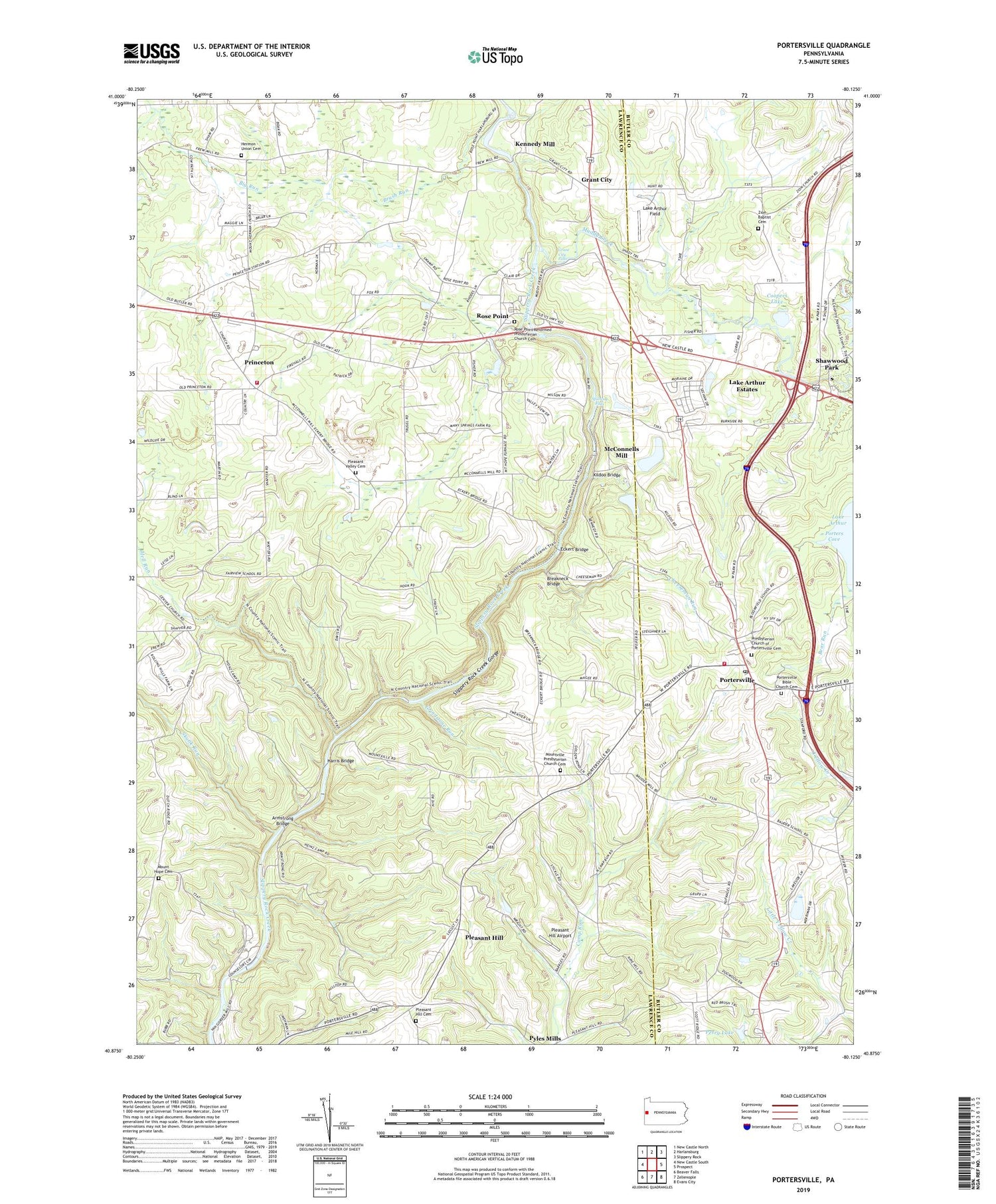 Portersville Pennsylvania US Topo Map Image