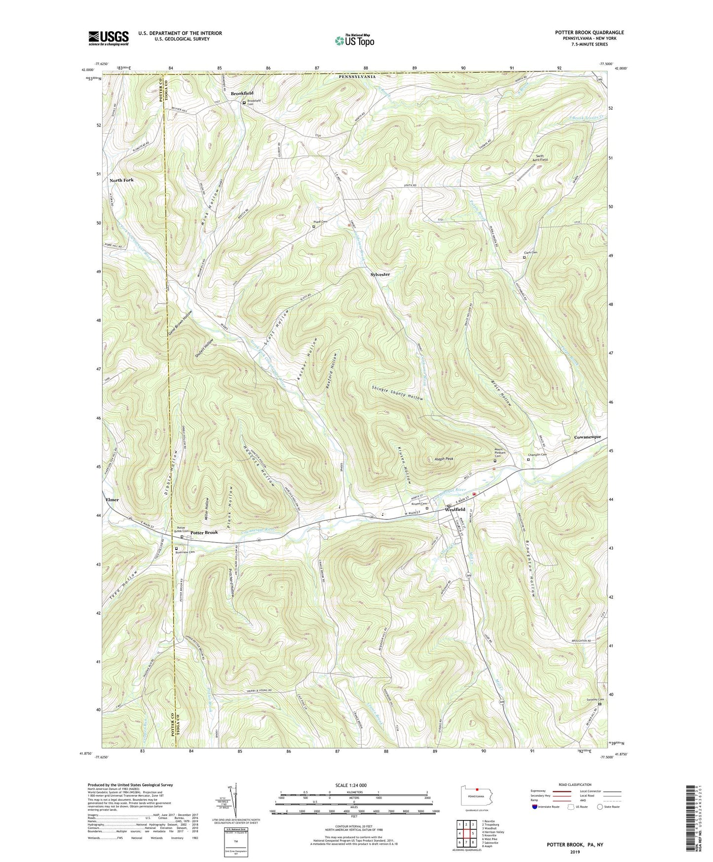 Potter Brook Pennsylvania US Topo Map Image