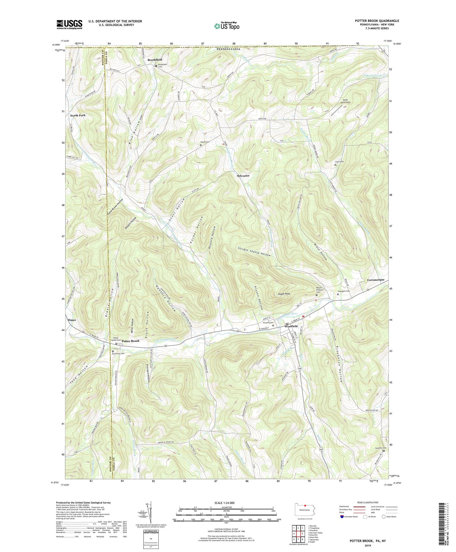 Potter Brook Pennsylvania US Topo Map Image