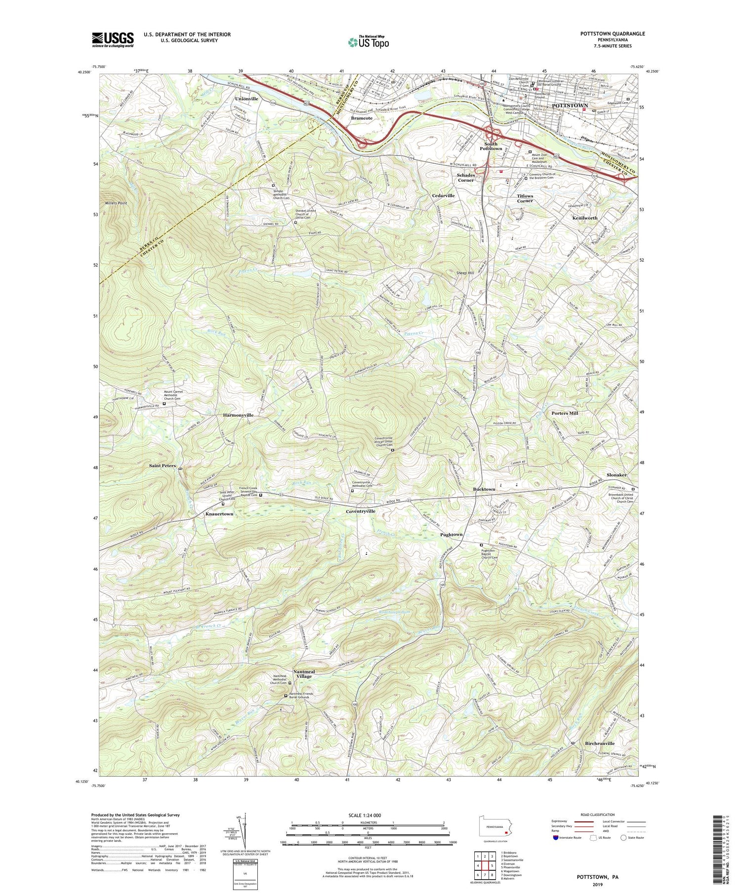 Pottstown Pennsylvania US Topo Map Image