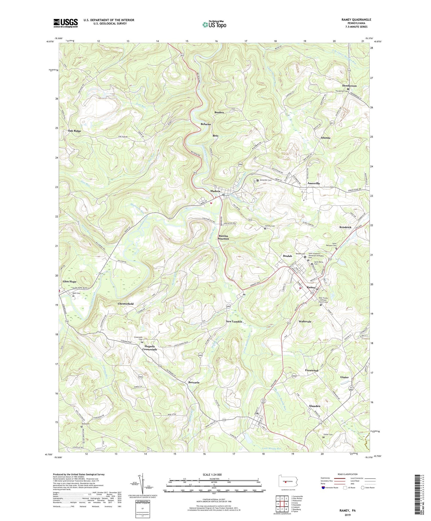 Ramey Pennsylvania US Topo Map Image
