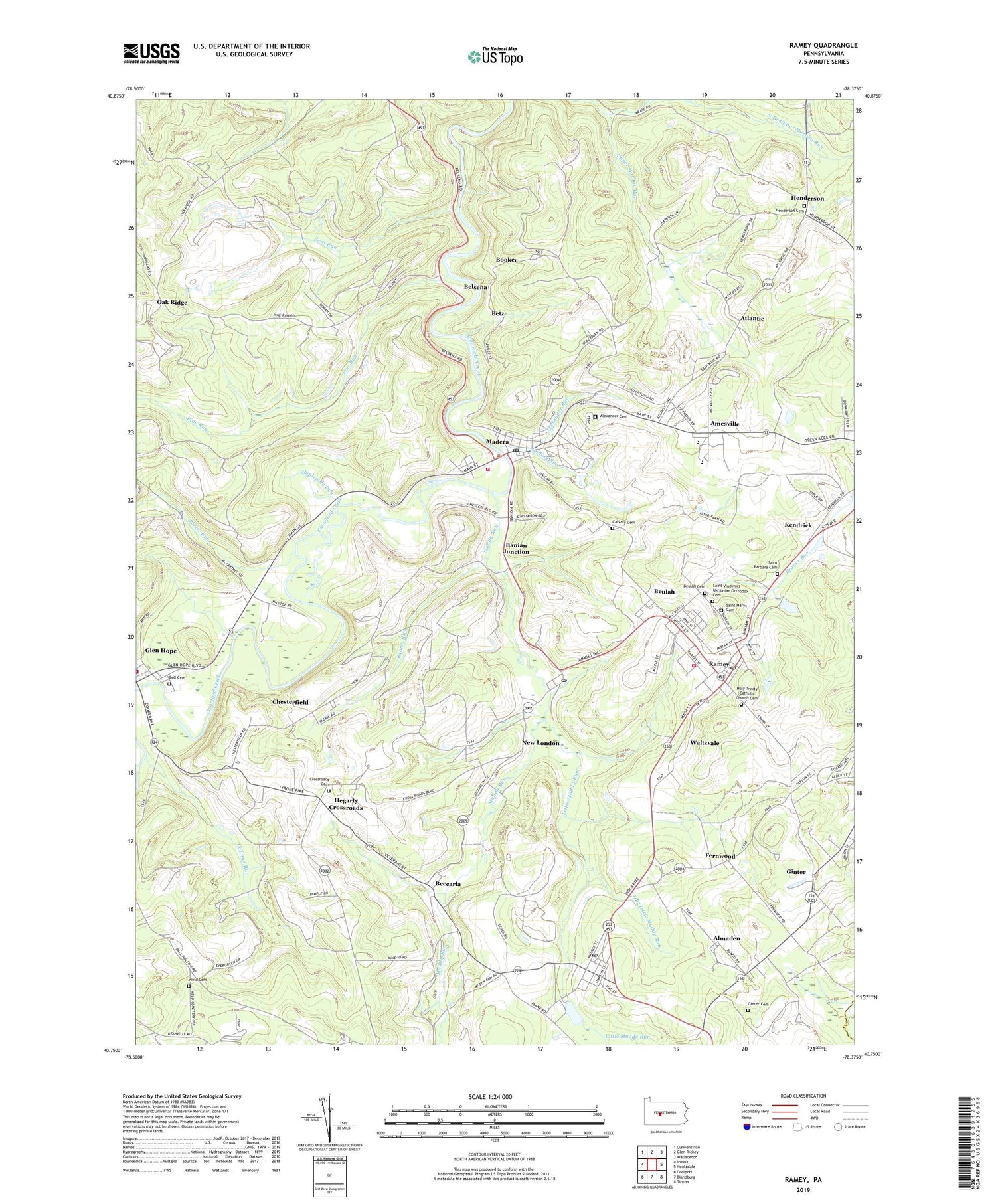 Ramey Pennsylvania US Topo Map Image