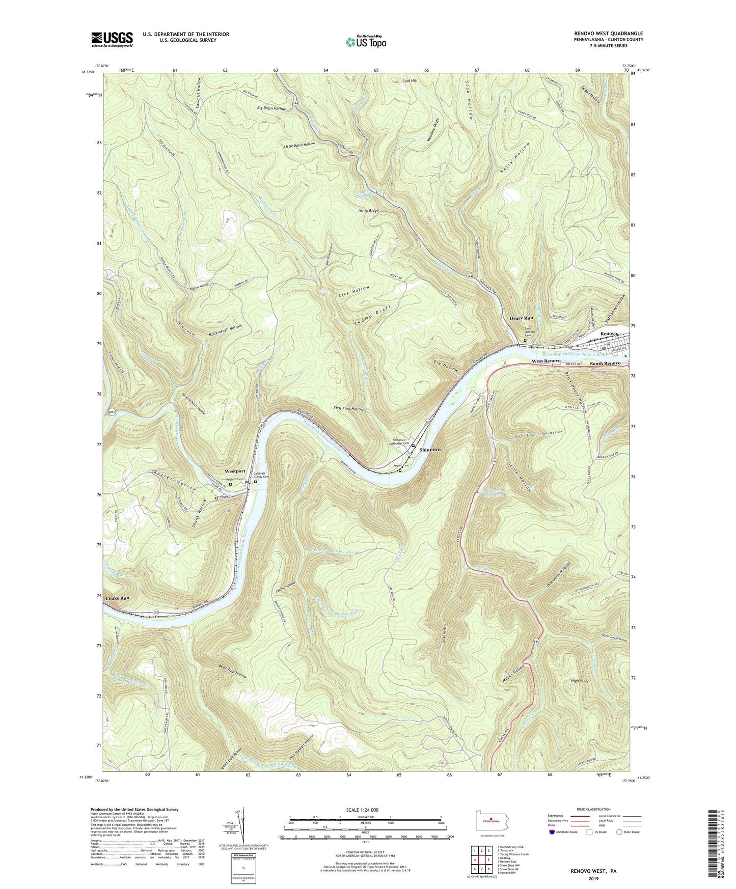 Renovo West Pennsylvania US Topo Map Image