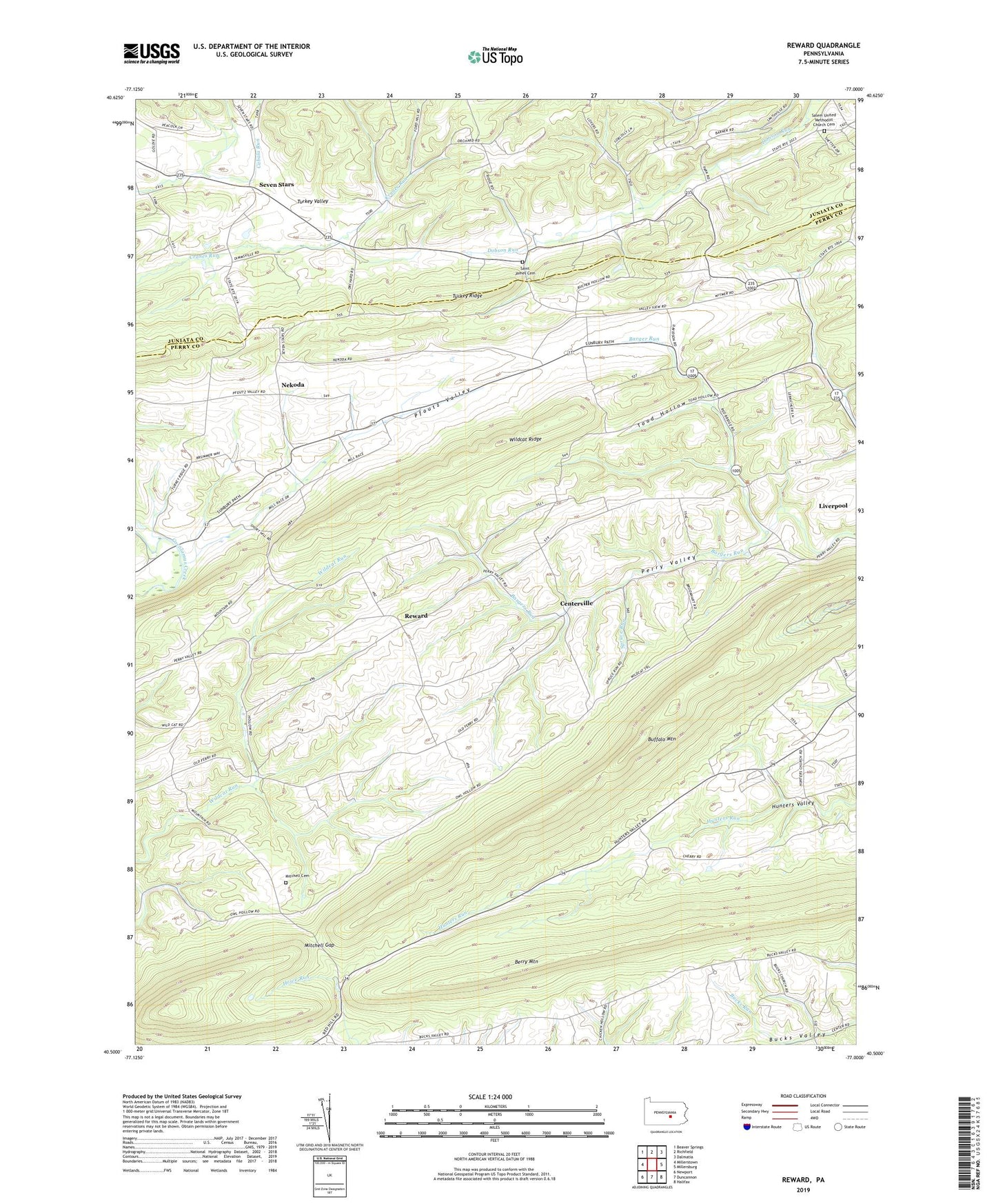 Reward Pennsylvania US Topo Map Image