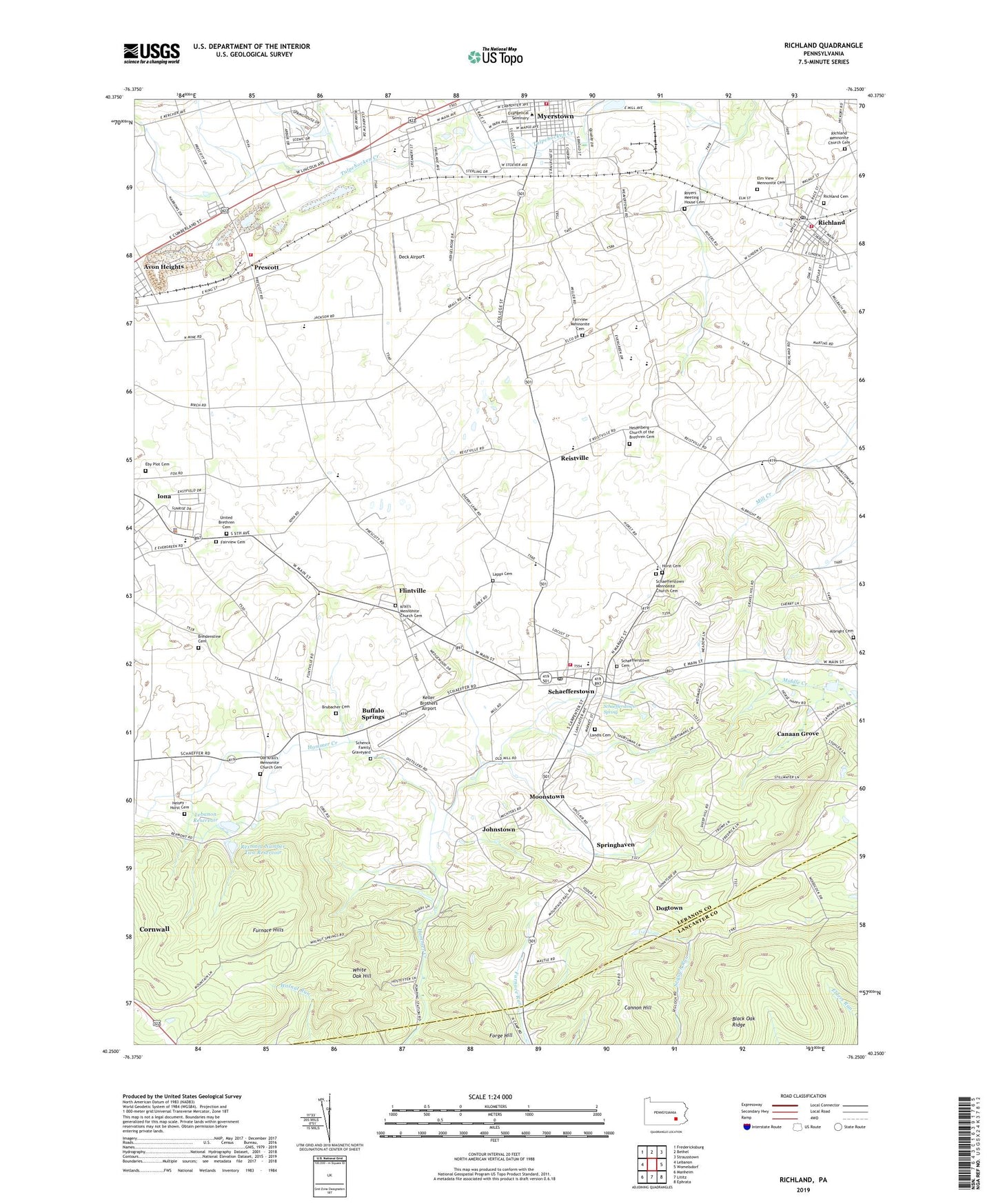Richland Pennsylvania US Topo Map Image