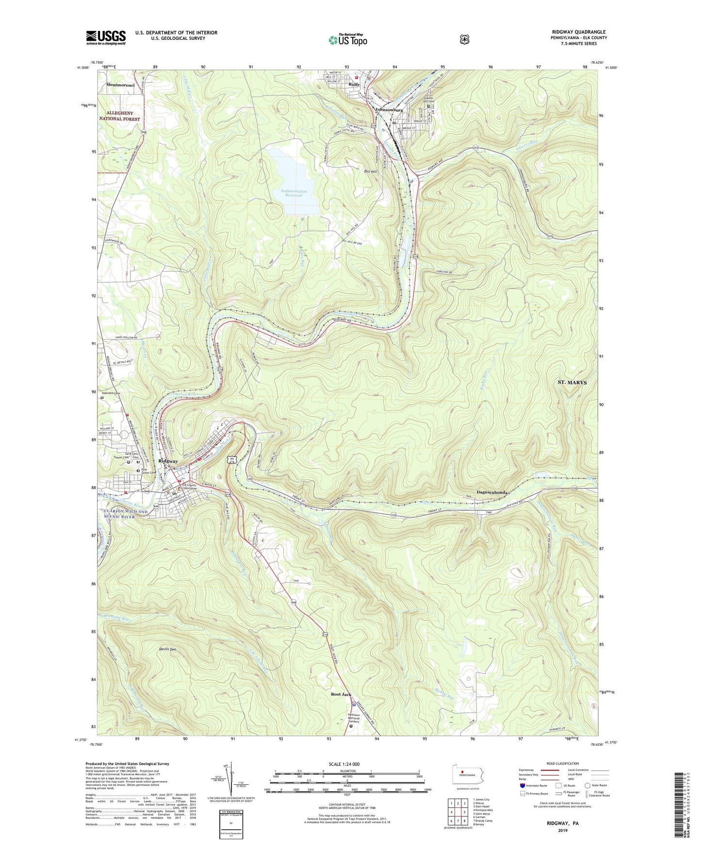 Ridgway Pennsylvania US Topo Map Image