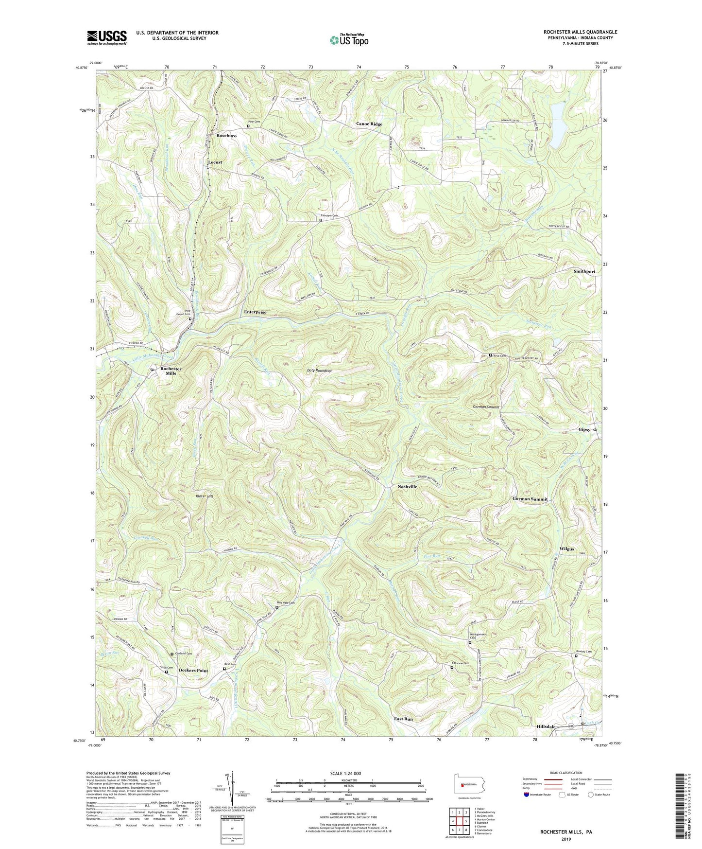 Rochester Mills Pennsylvania US Topo Map Image