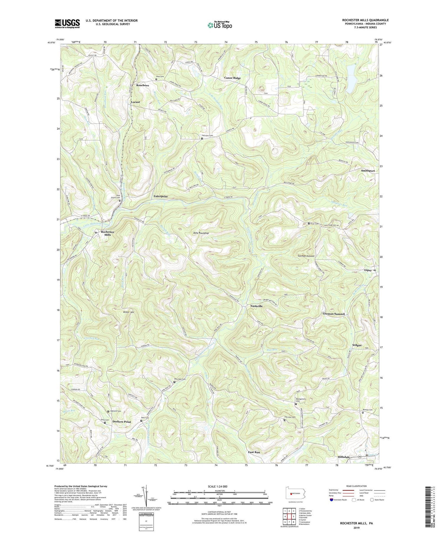 Rochester Mills Pennsylvania US Topo Map Image