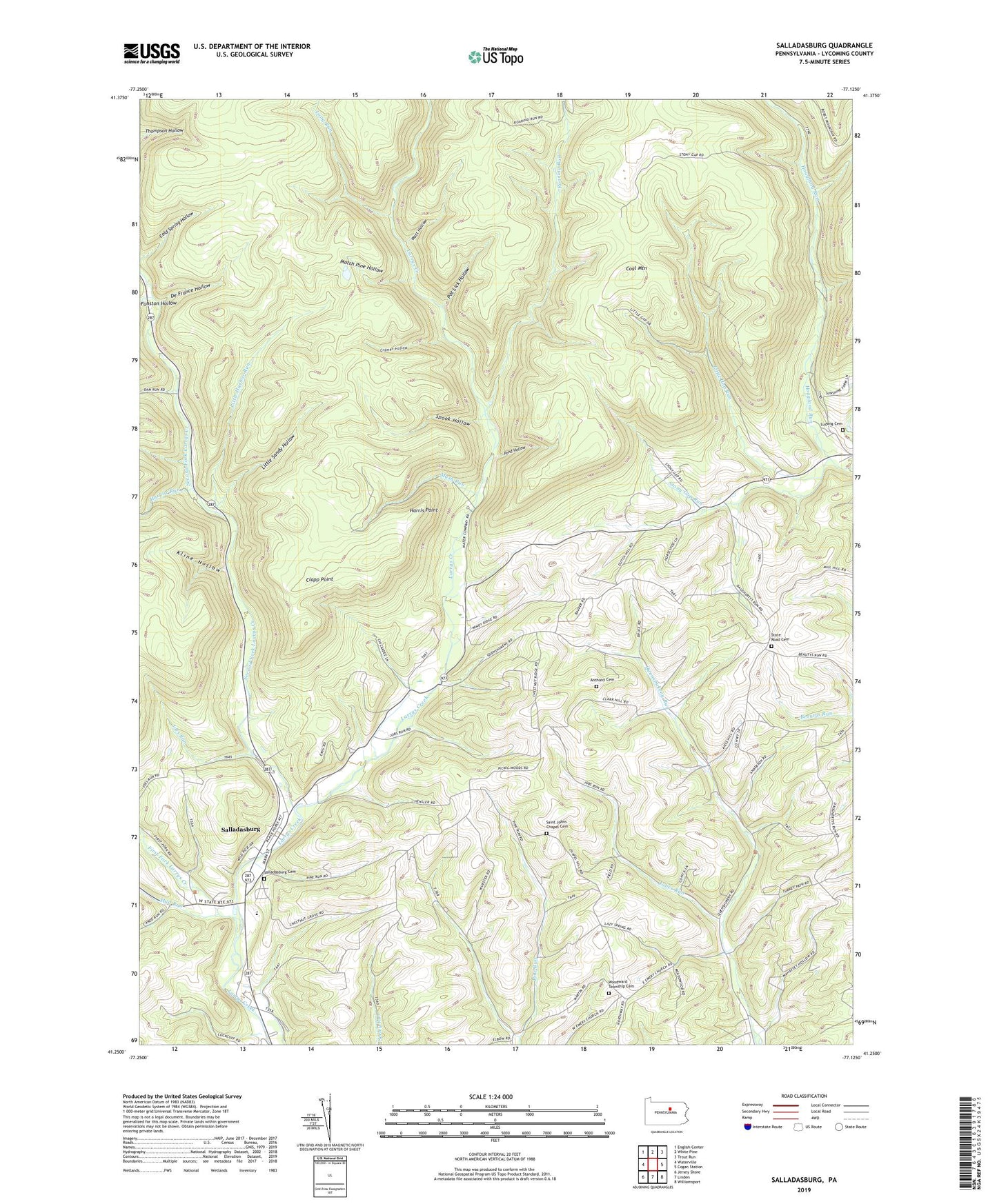 Salladasburg Pennsylvania US Topo Map Image