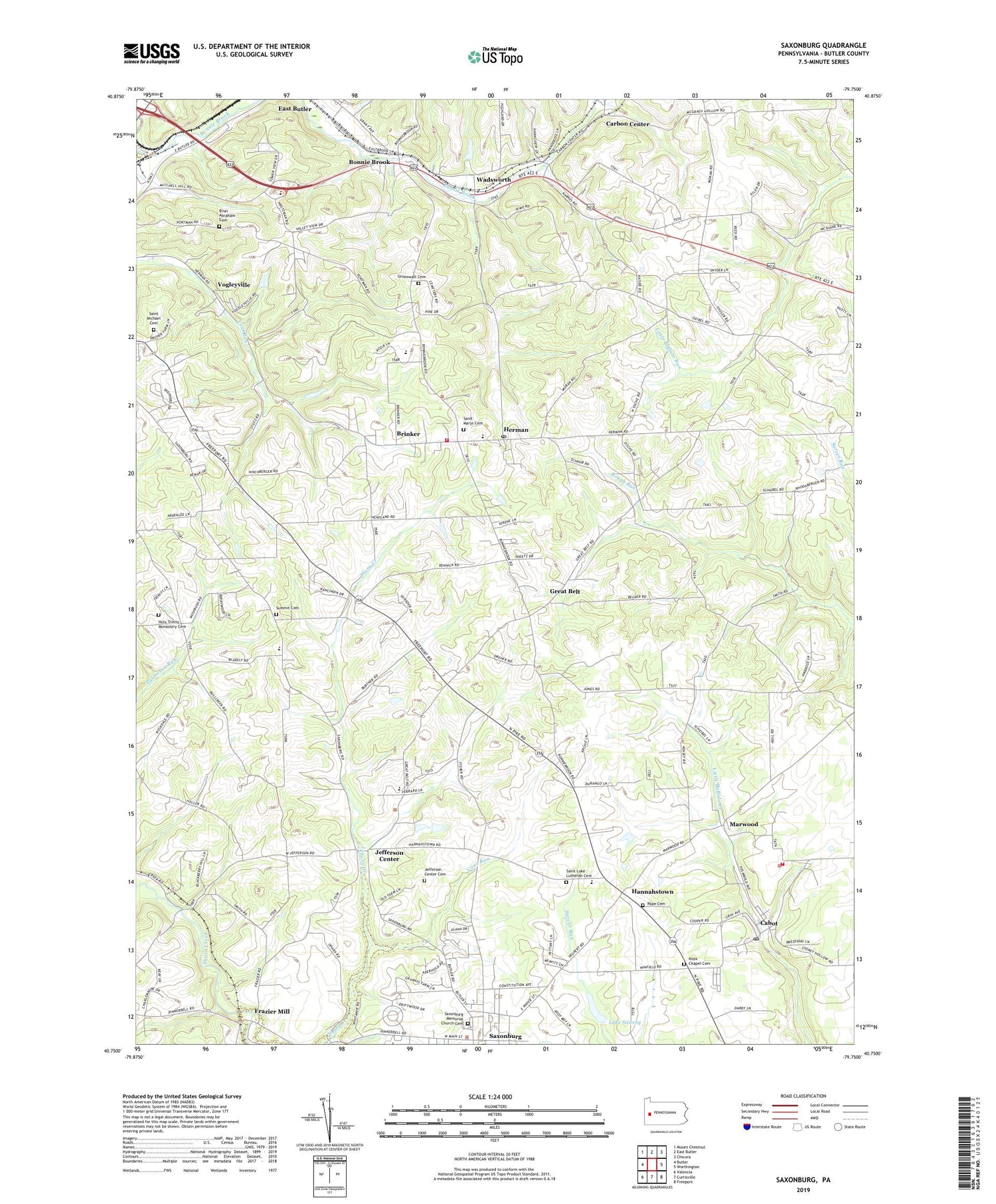 Saxonburg Pennsylvania US Topo Map Image
