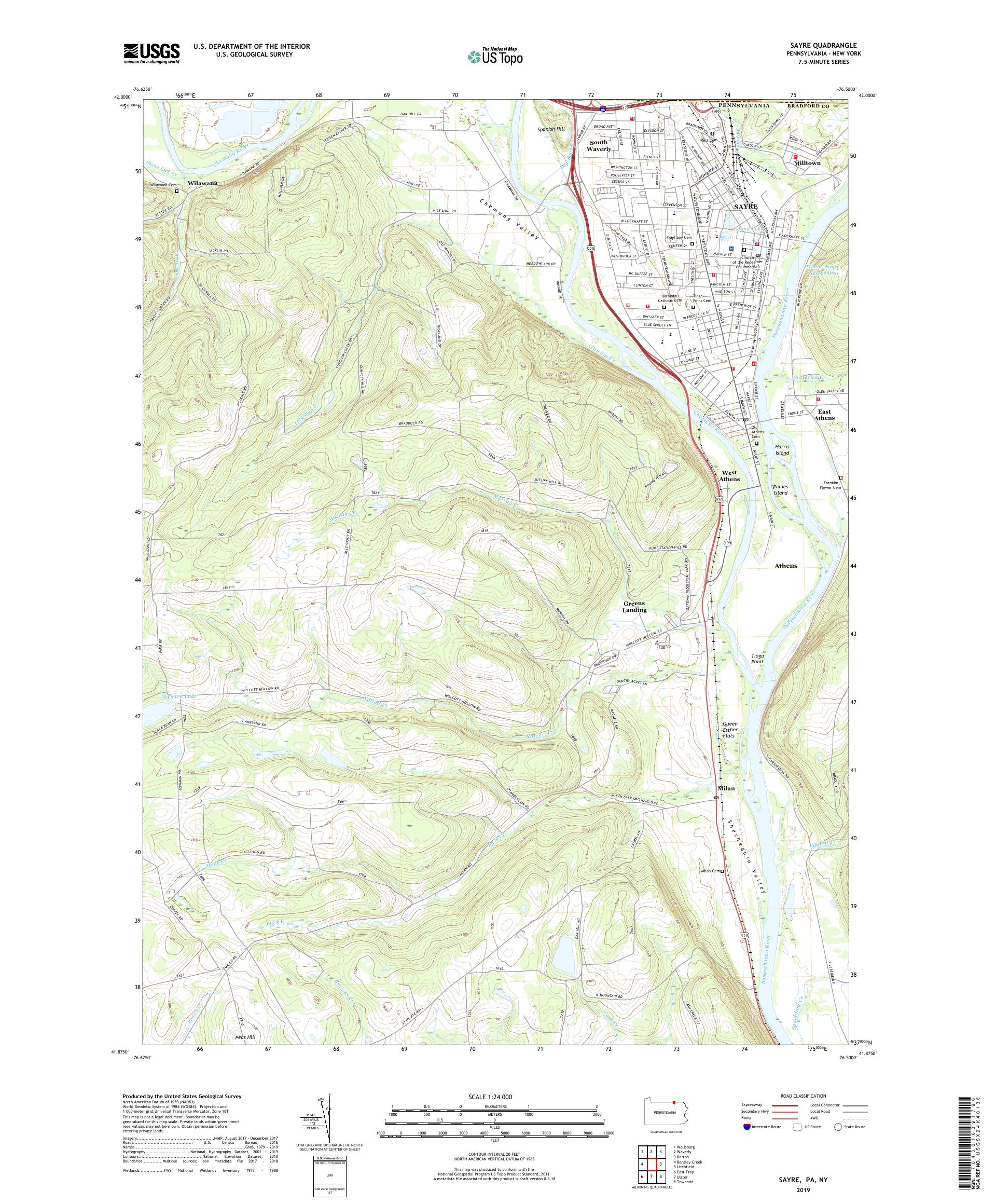 Sayre Pennsylvania US Topo Map – MyTopo Map Store