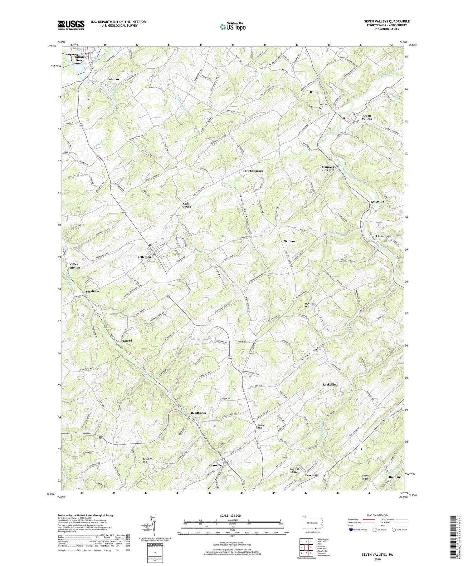 Seven Valleys Pennsylvania US Topo Map Image
