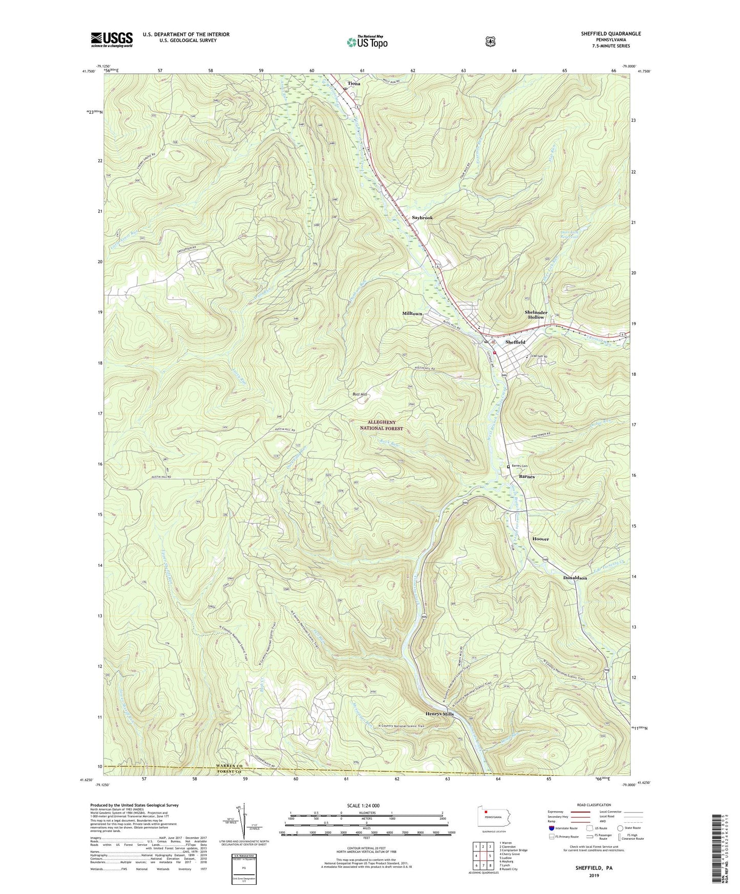 Sheffield Pennsylvania US Topo Map Image