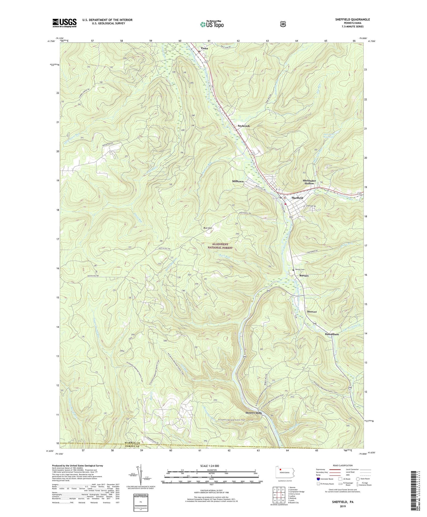 Sheffield Pennsylvania US Topo Map Image