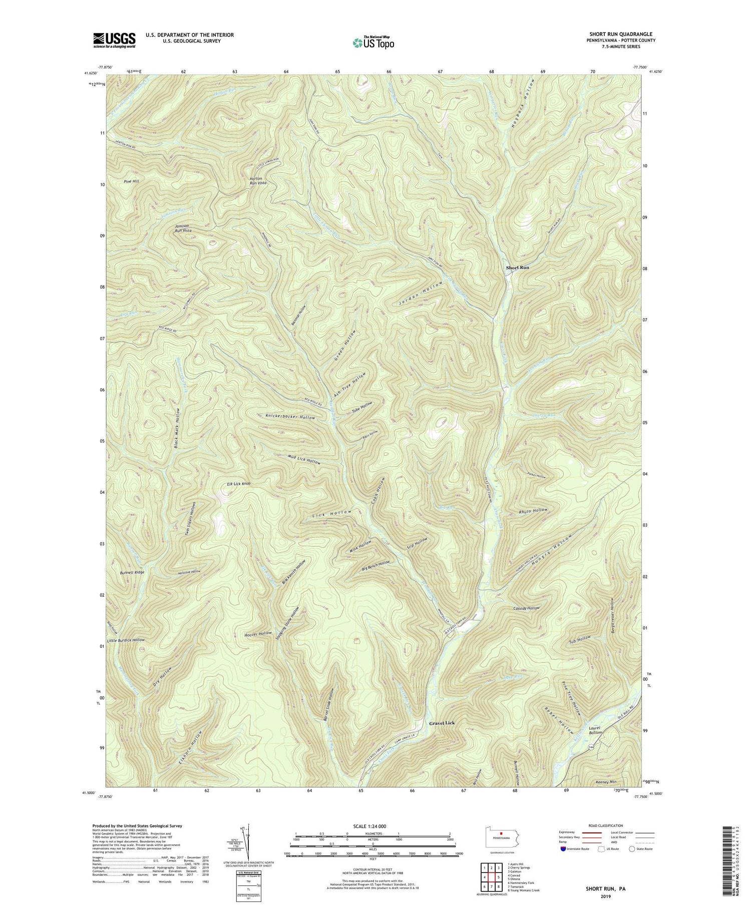 Short Run Pennsylvania US Topo Map Image