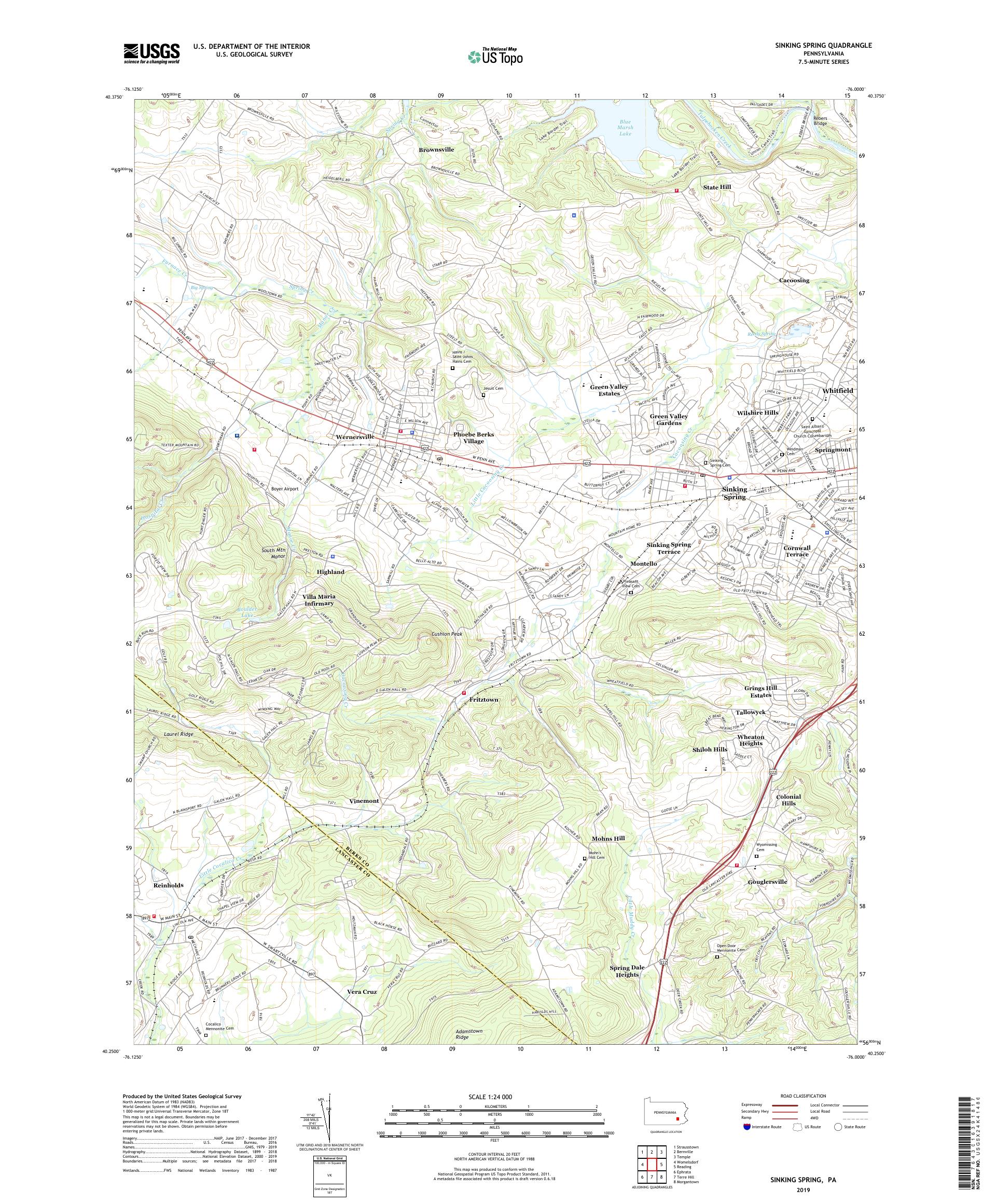 Sinking Spring Pennsylvania US Topo Map – MyTopo Map Store