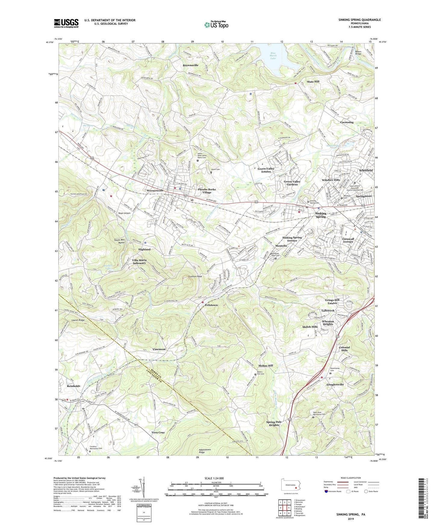 Sinking Spring Pennsylvania US Topo Map Image