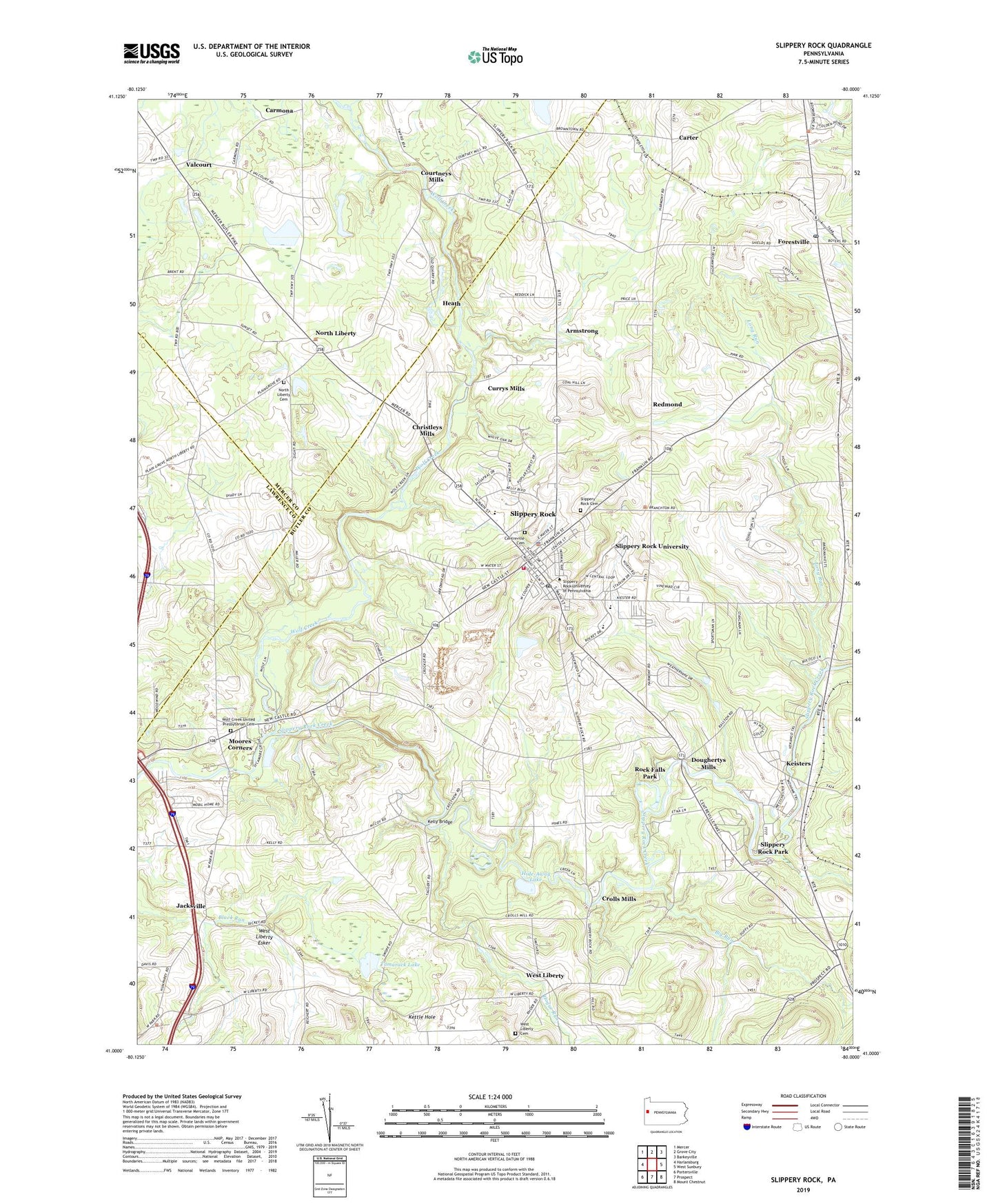 Slippery Rock Pennsylvania US Topo Map Image