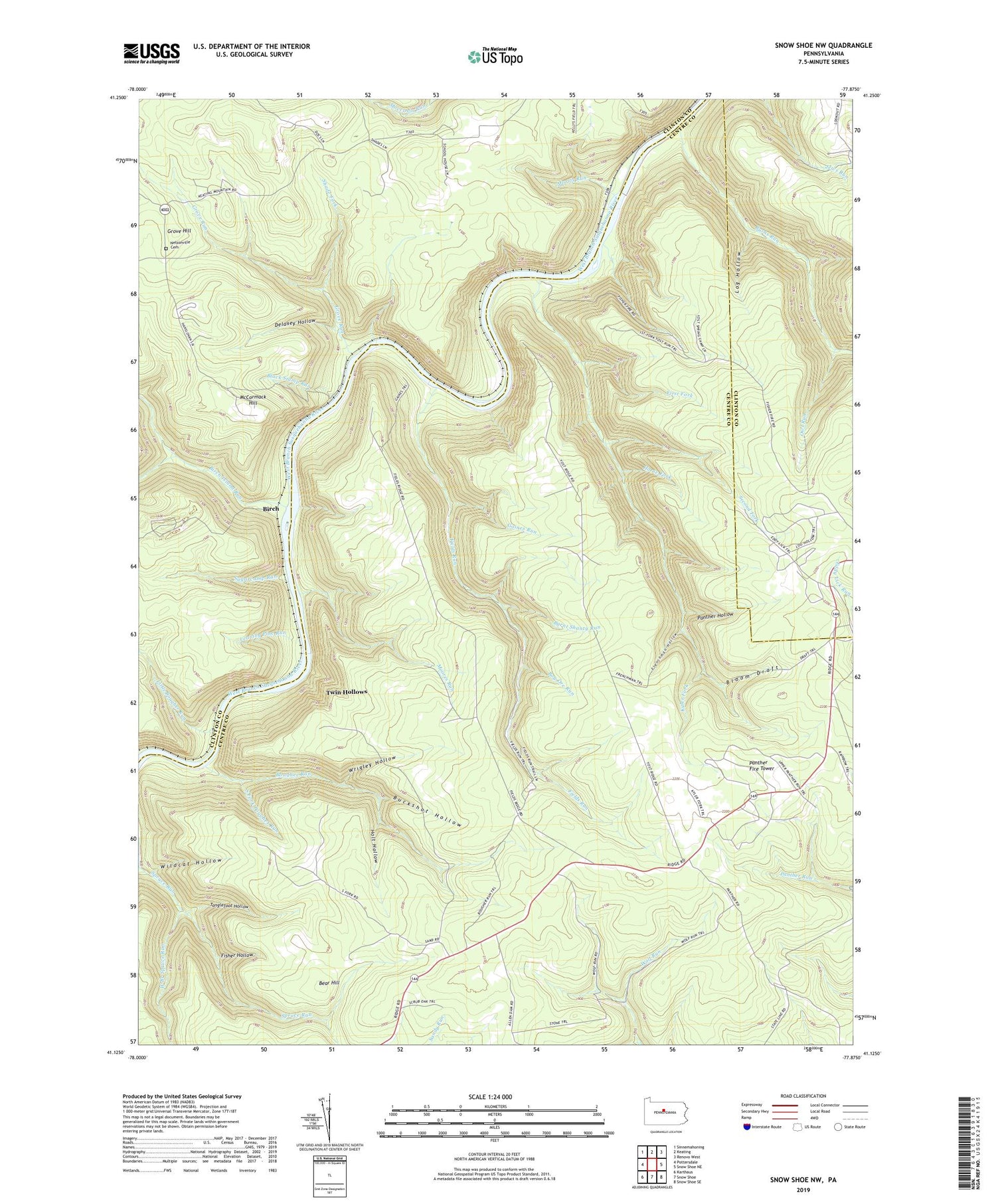 Snow Shoe NW Pennsylvania US Topo Map Image