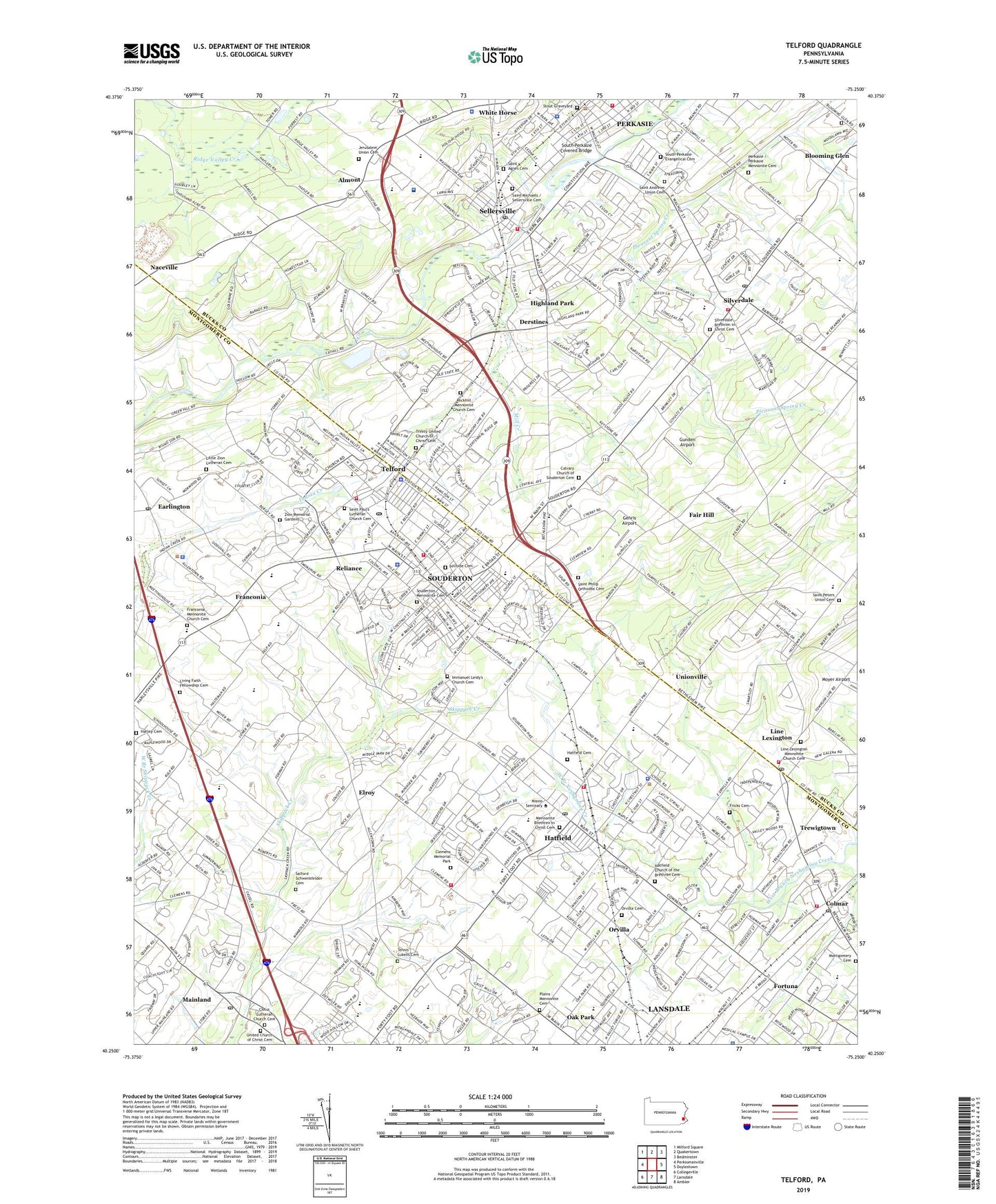 Telford Pennsylvania US Topo Map Image