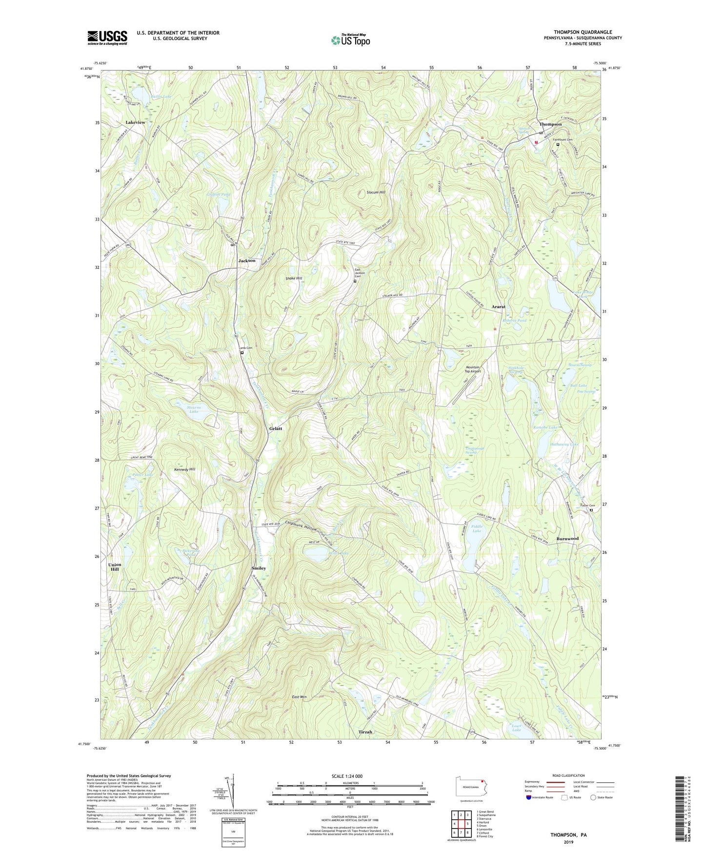 Thompson Pennsylvania US Topo Map Image