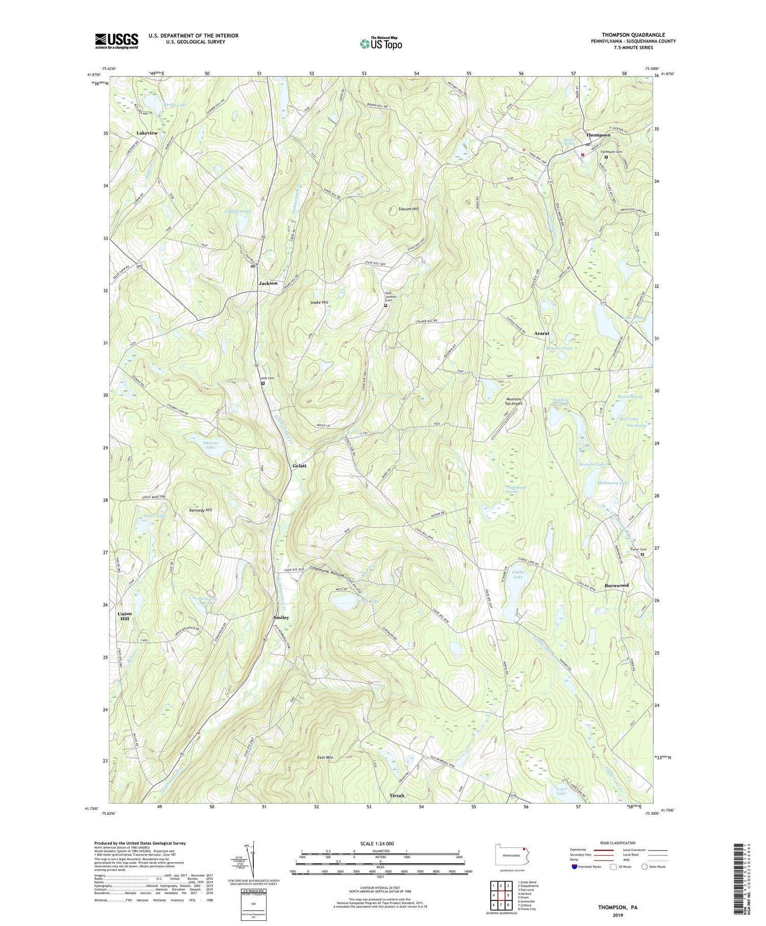 Thompson Pennsylvania US Topo Map Image