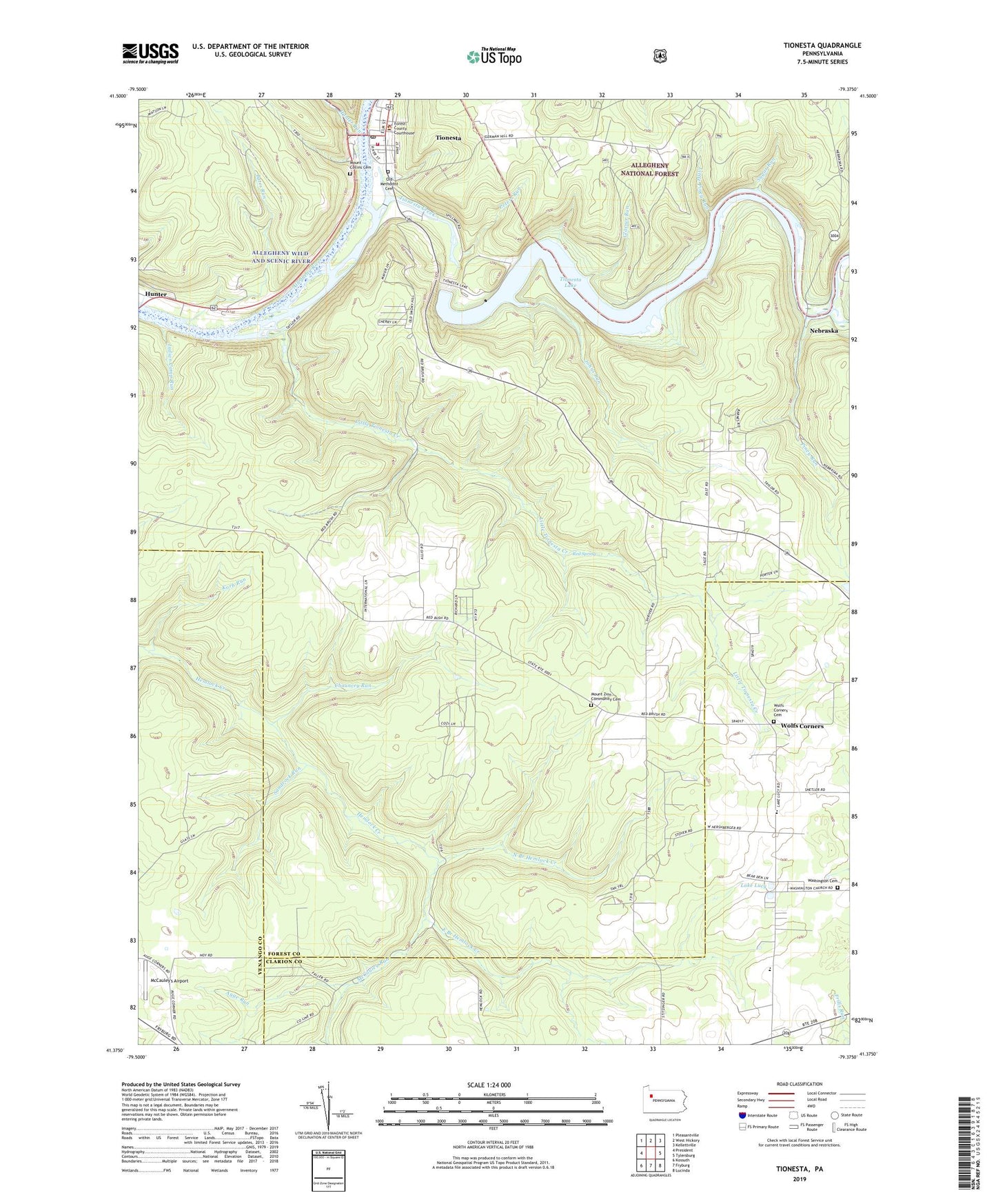 Tionesta Pennsylvania US Topo Map Image