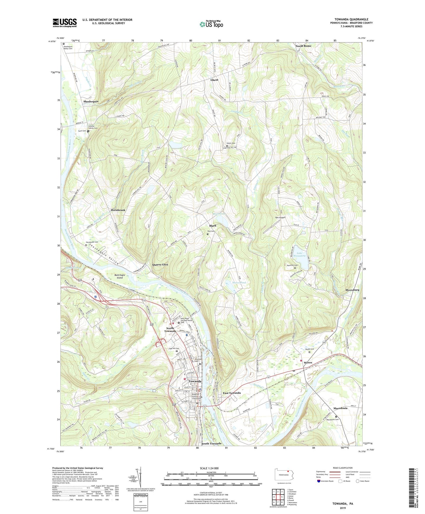 Towanda Pennsylvania US Topo Map Image