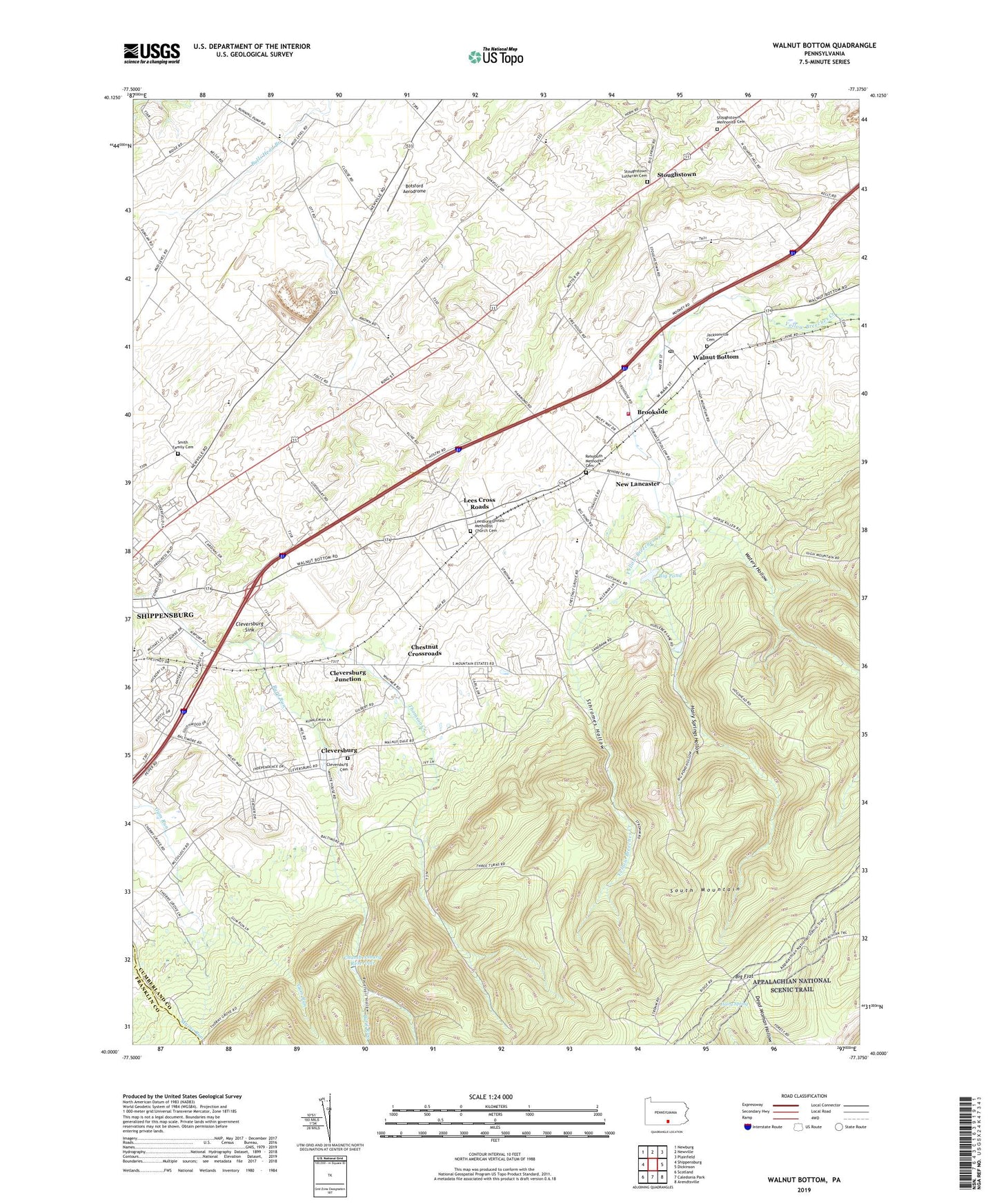 Walnut Bottom Pennsylvania US Topo Map Image