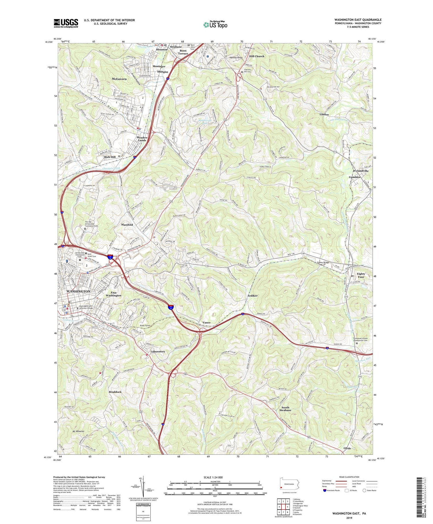 Washington East Pennsylvania US Topo Map Image