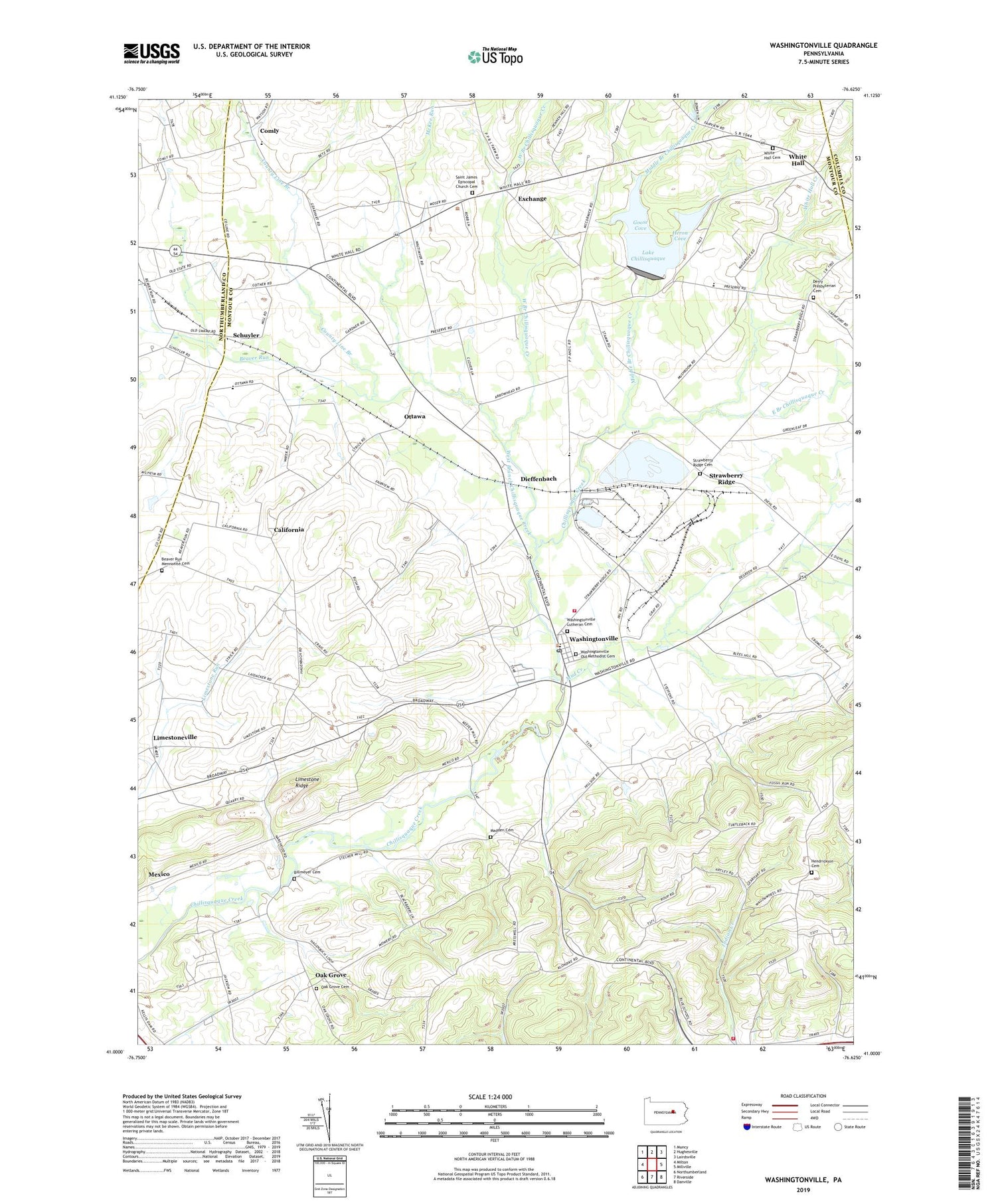 Washingtonville Pennsylvania US Topo Map Image