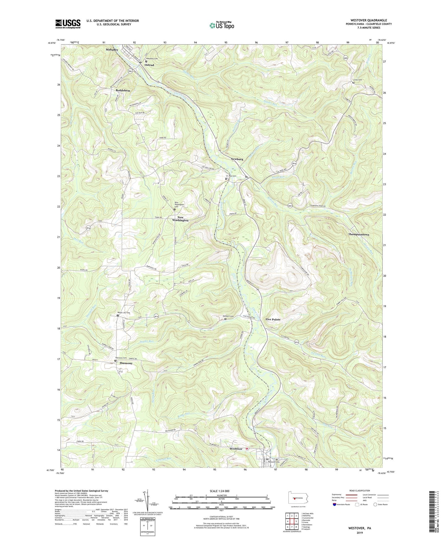 Westover Pennsylvania US Topo Map Image