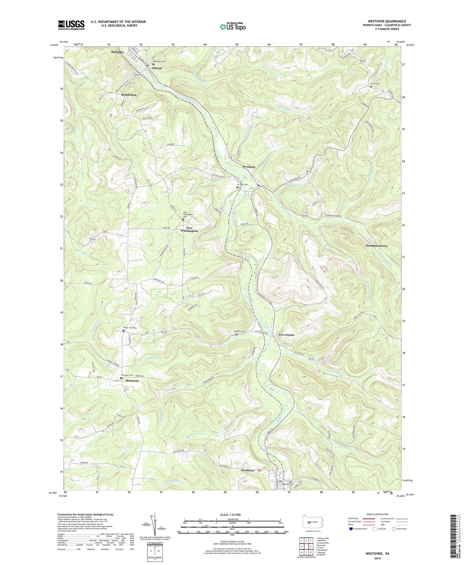 Westover Pennsylvania US Topo Map Image