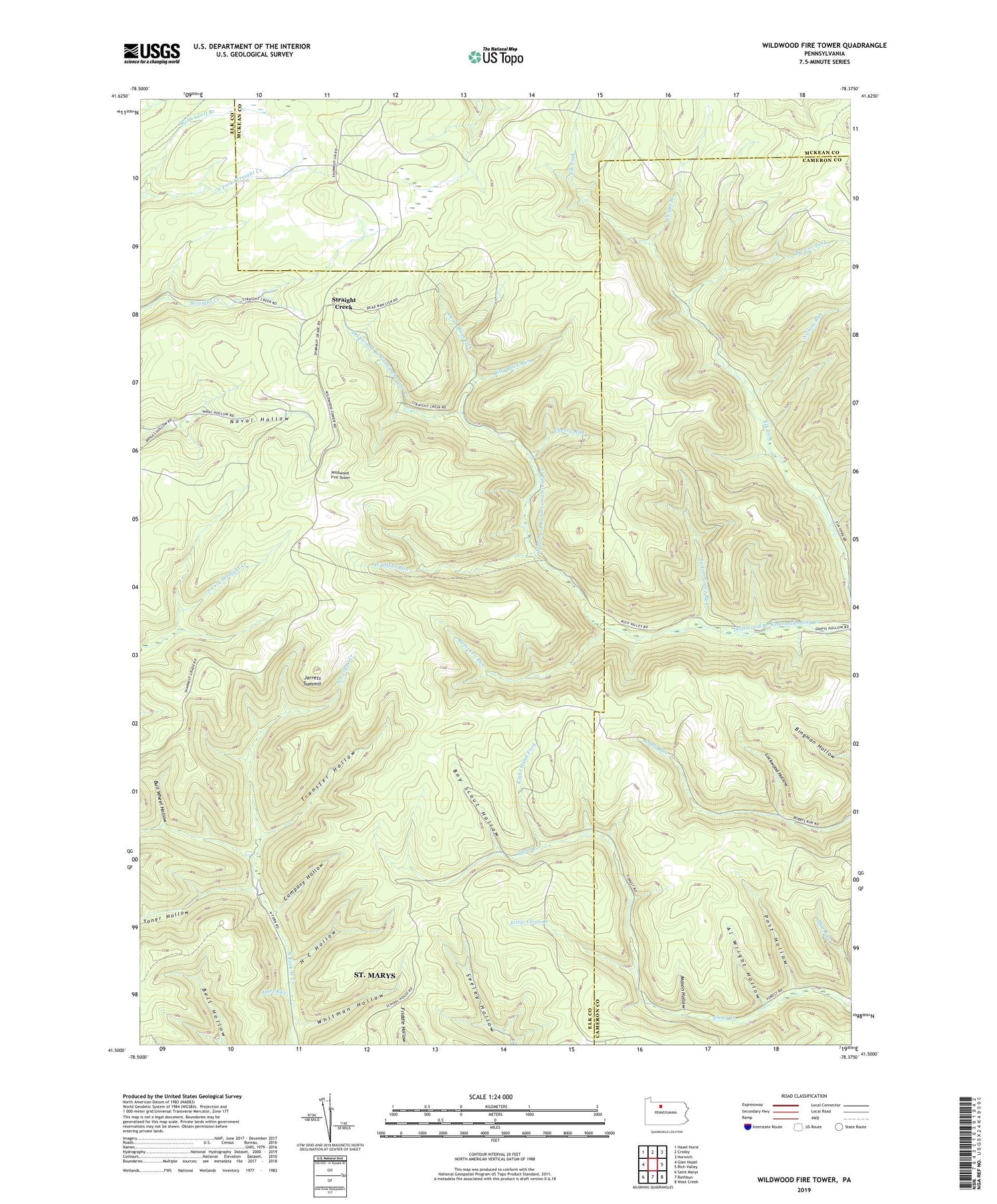 Wildwood Fire Tower Pennsylvania US Topo Map Image