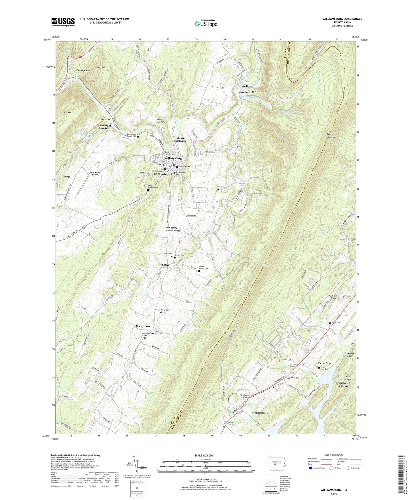 Williamsburg Pennsylvania US Topo Map Image