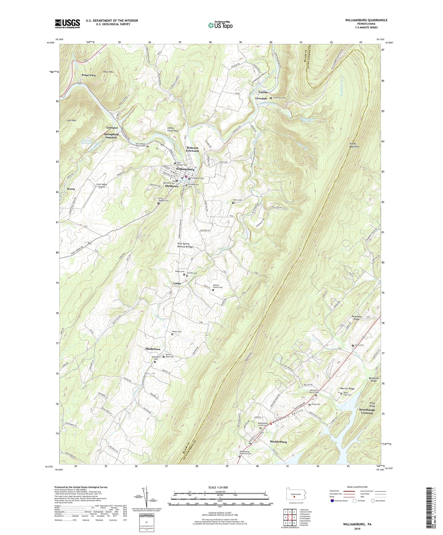 Williamsburg Pennsylvania US Topo Map Image