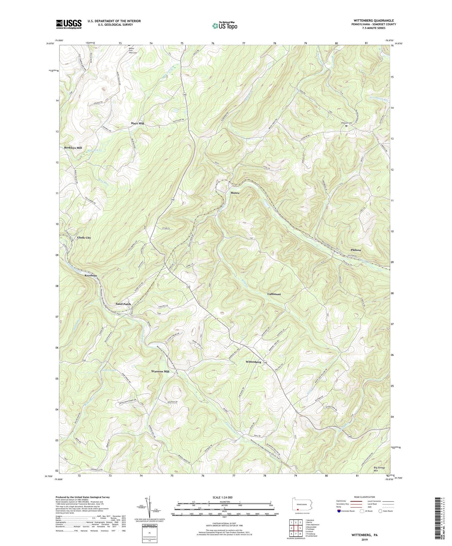 Wittenberg Pennsylvania US Topo Map Image