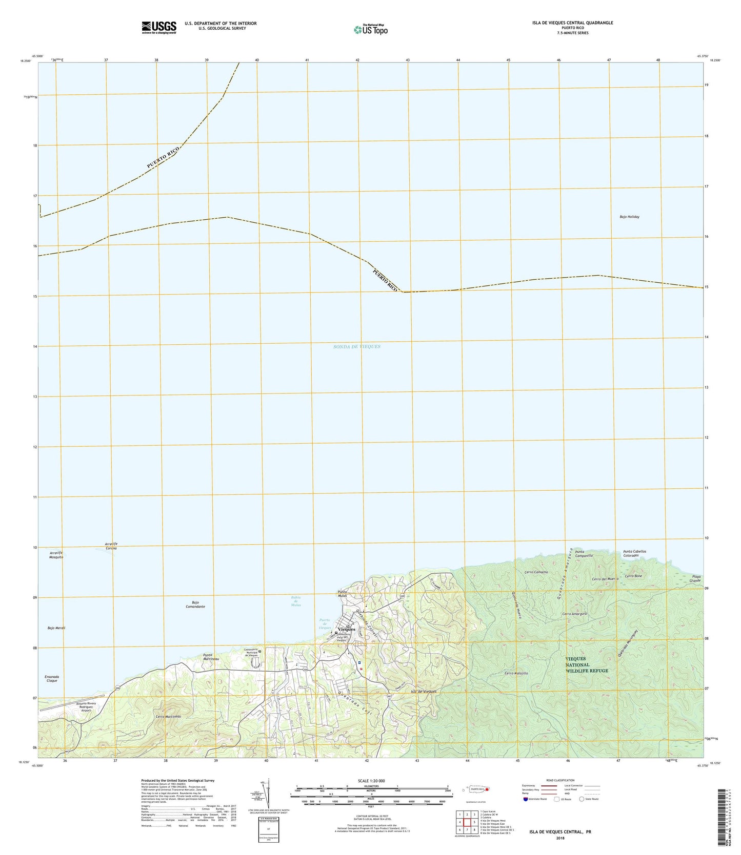 Isla De Vieques Central Puerto Rico US Topo Map Image