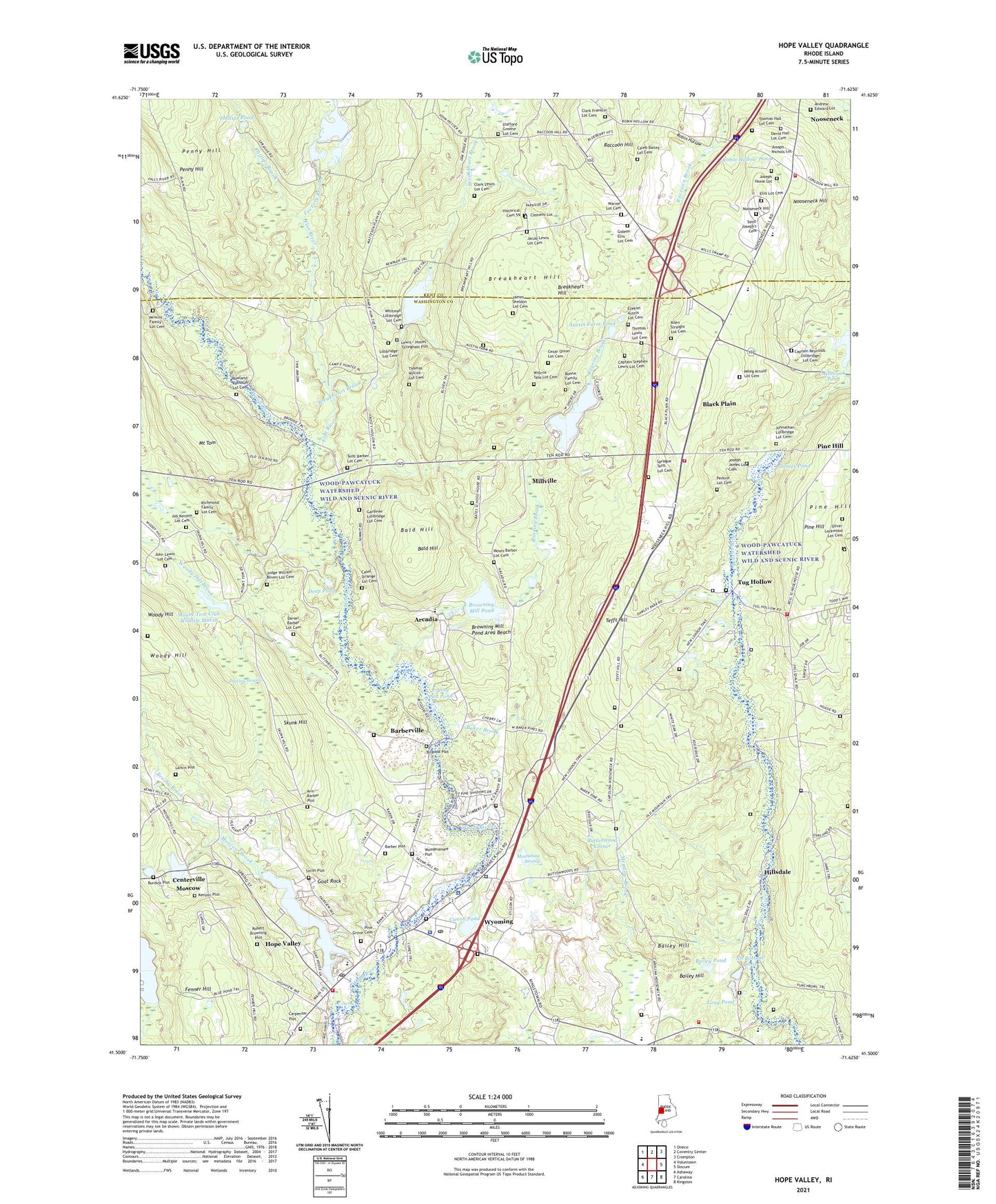 Hope Valley Rhode Island US Topo Map Image