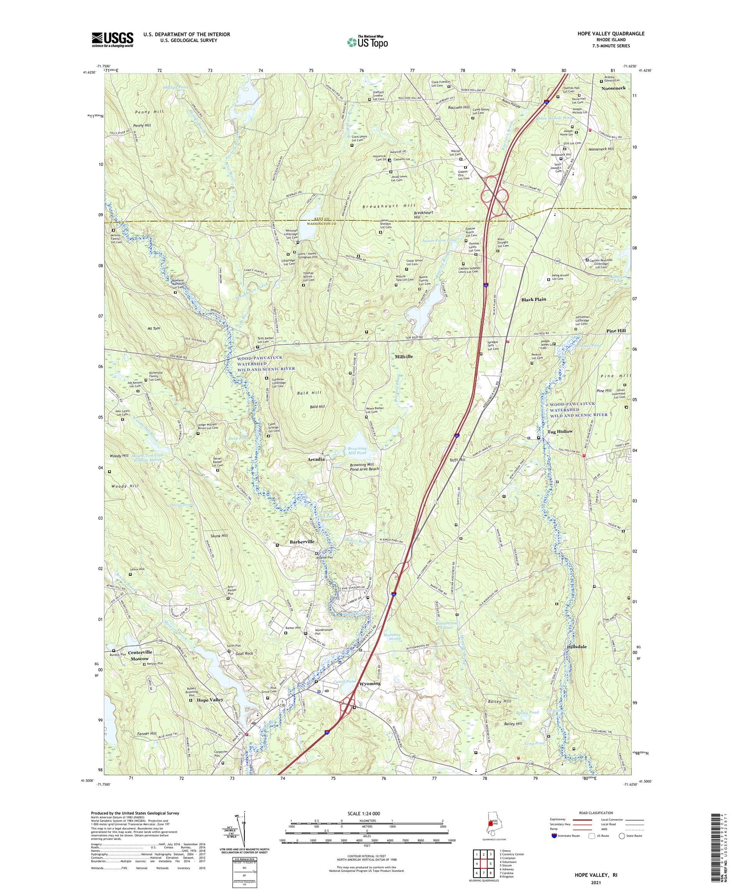 Hope Valley Rhode Island US Topo Map Image