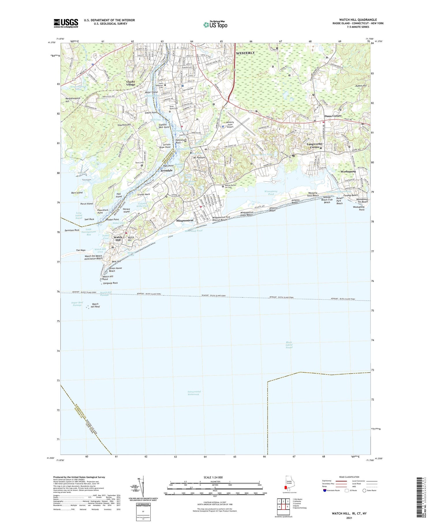 Watch Hill Rhode Island US Topo Map Image