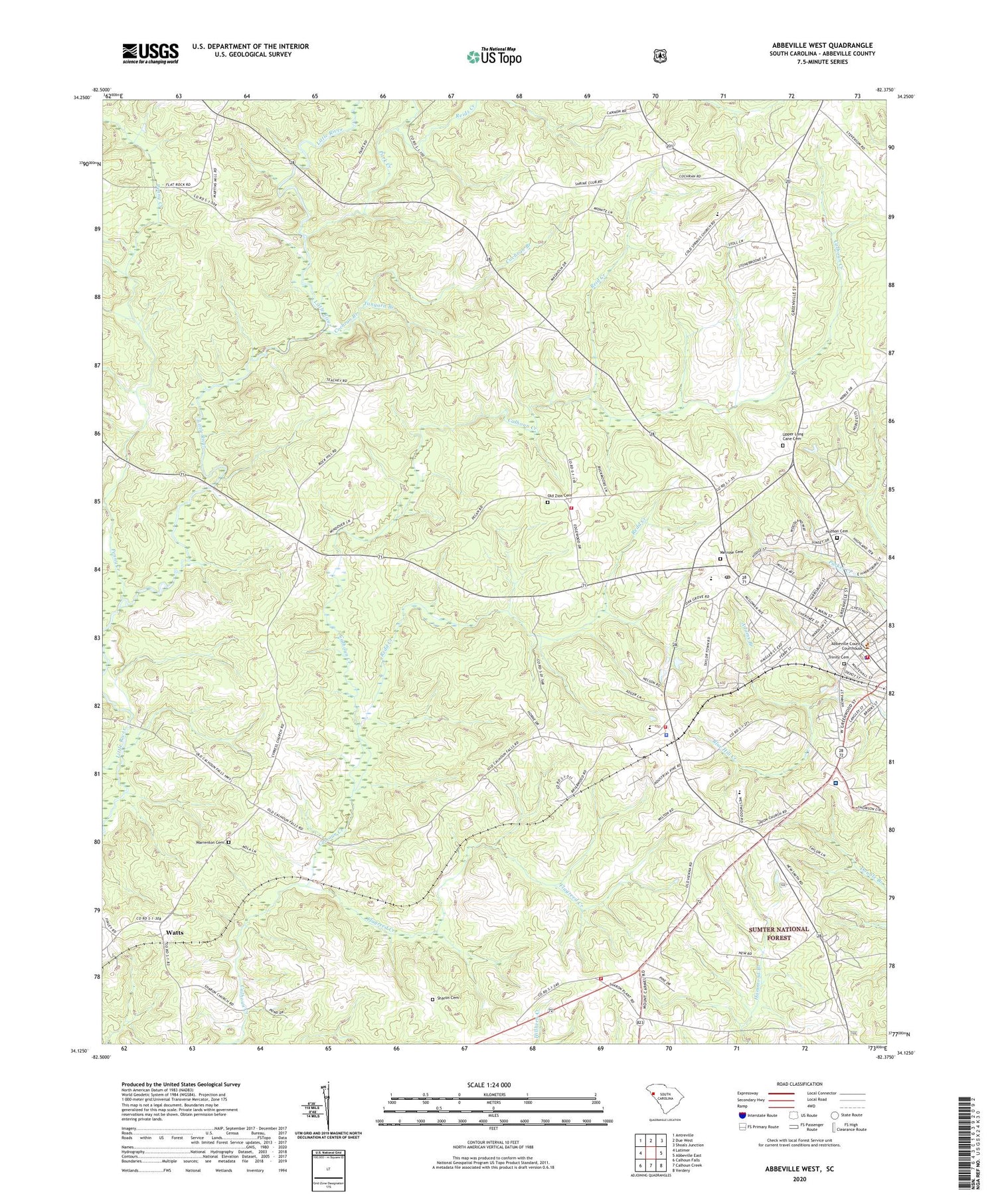 Abbeville West South Carolina US Topo Map Image