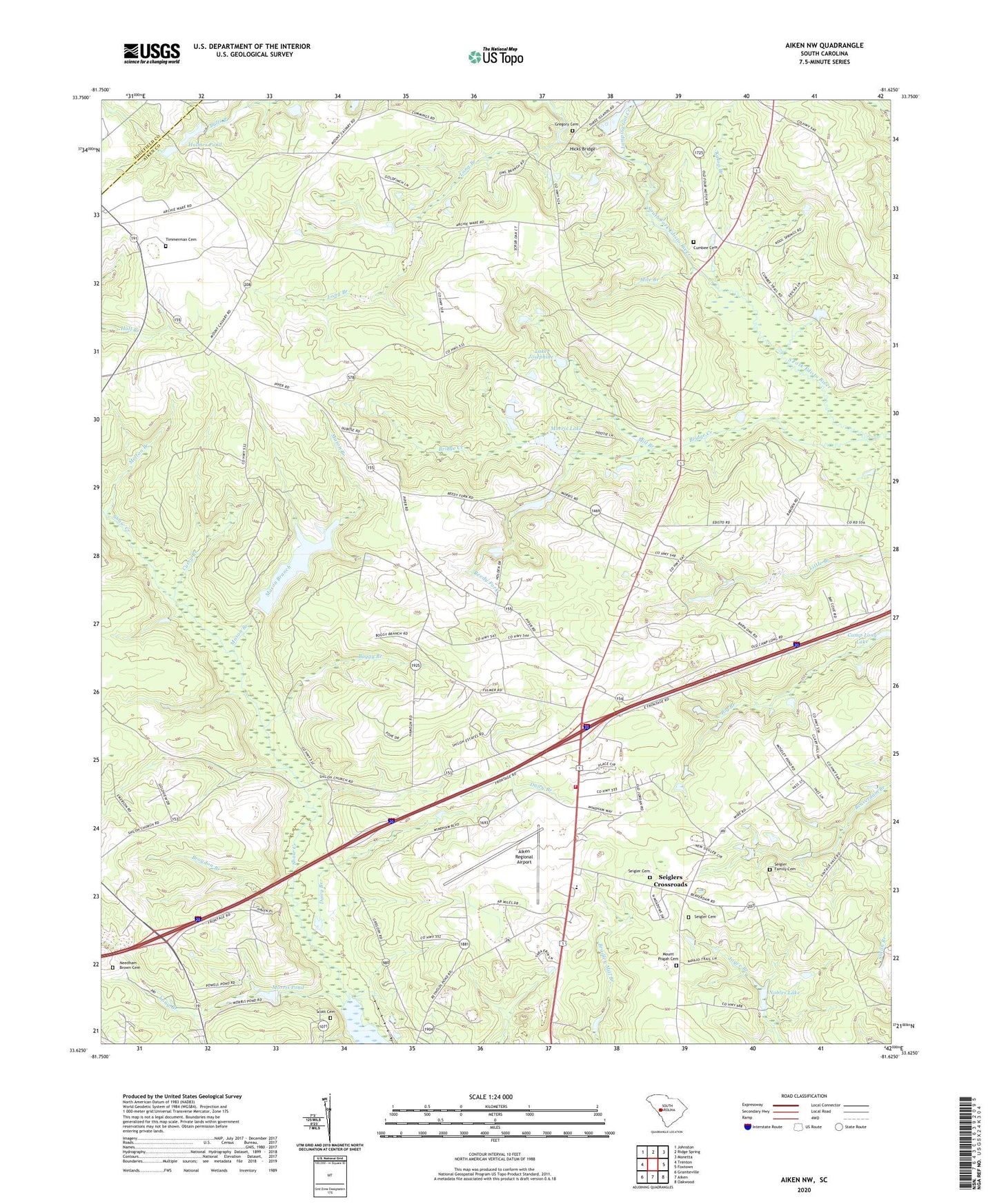 Aiken NW South Carolina US Topo Map Image