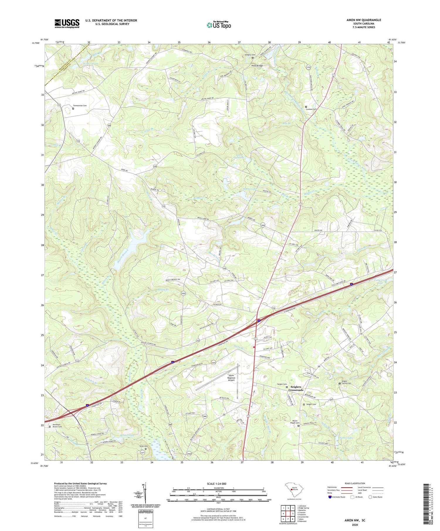 Aiken NW South Carolina US Topo Map Image