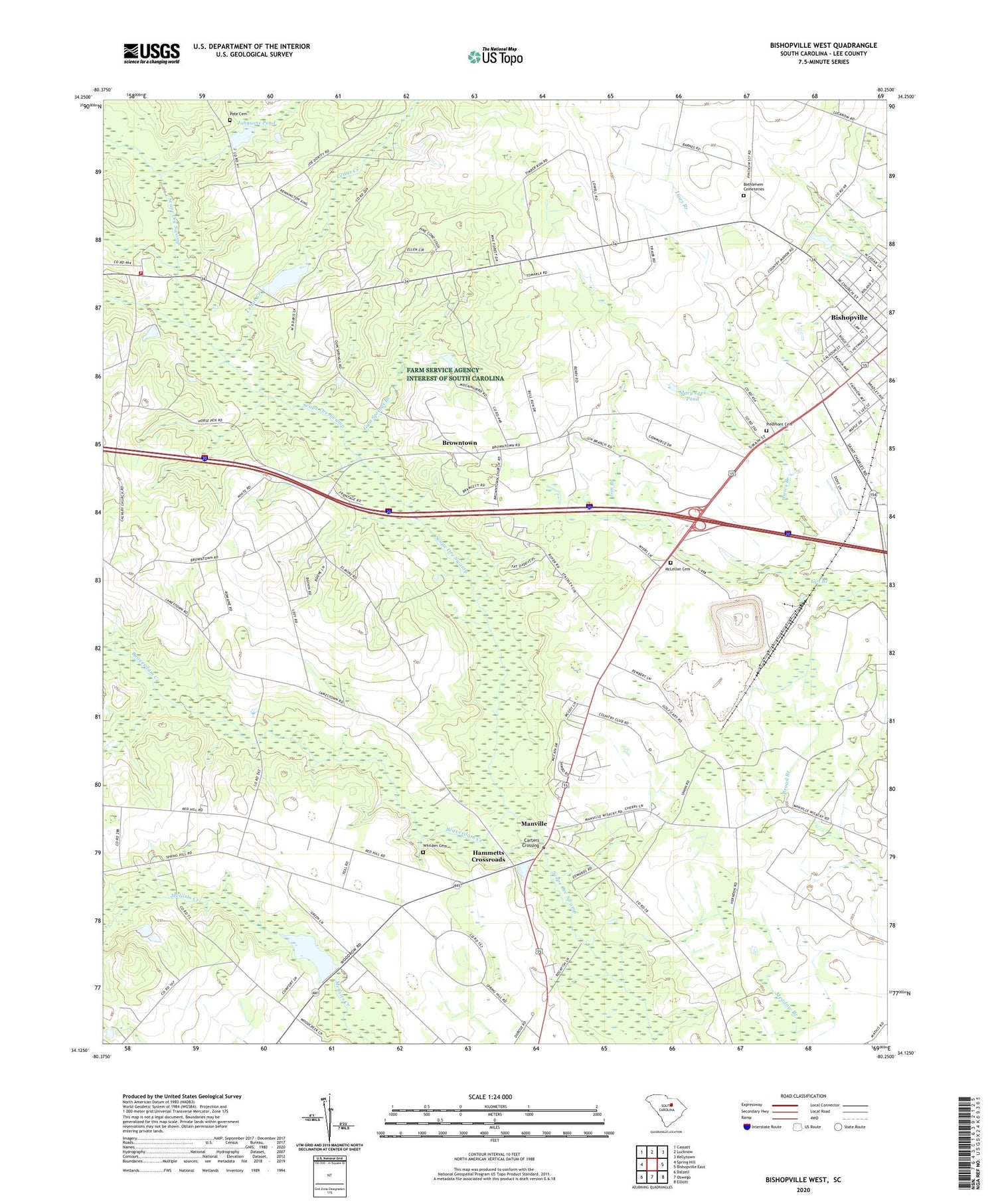 Bishopville West South Carolina US Topo Map Image