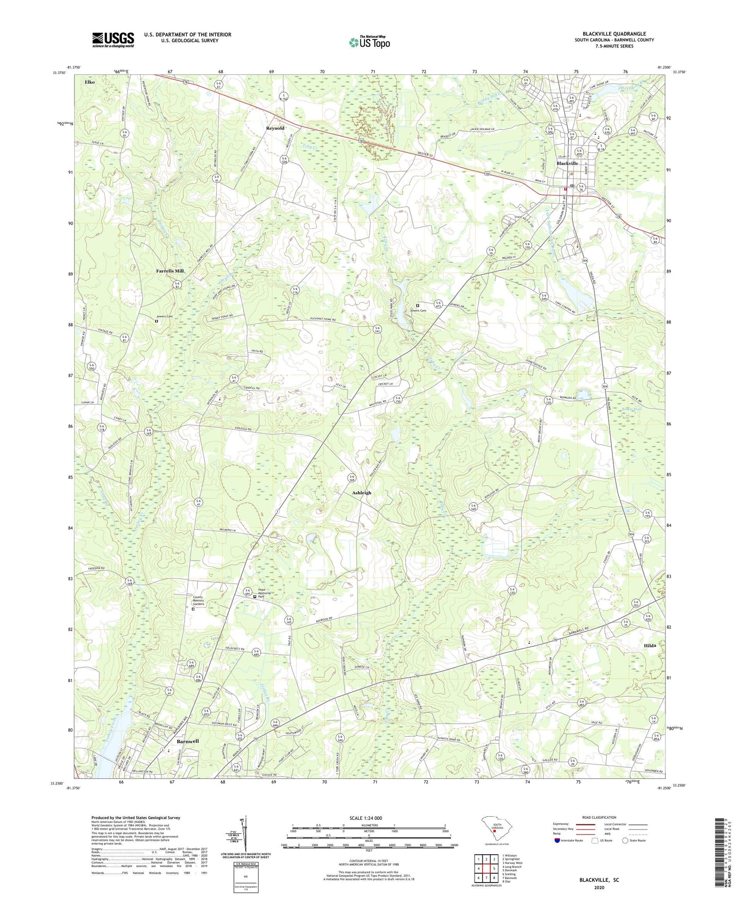 Blackville South Carolina US Topo Map Image