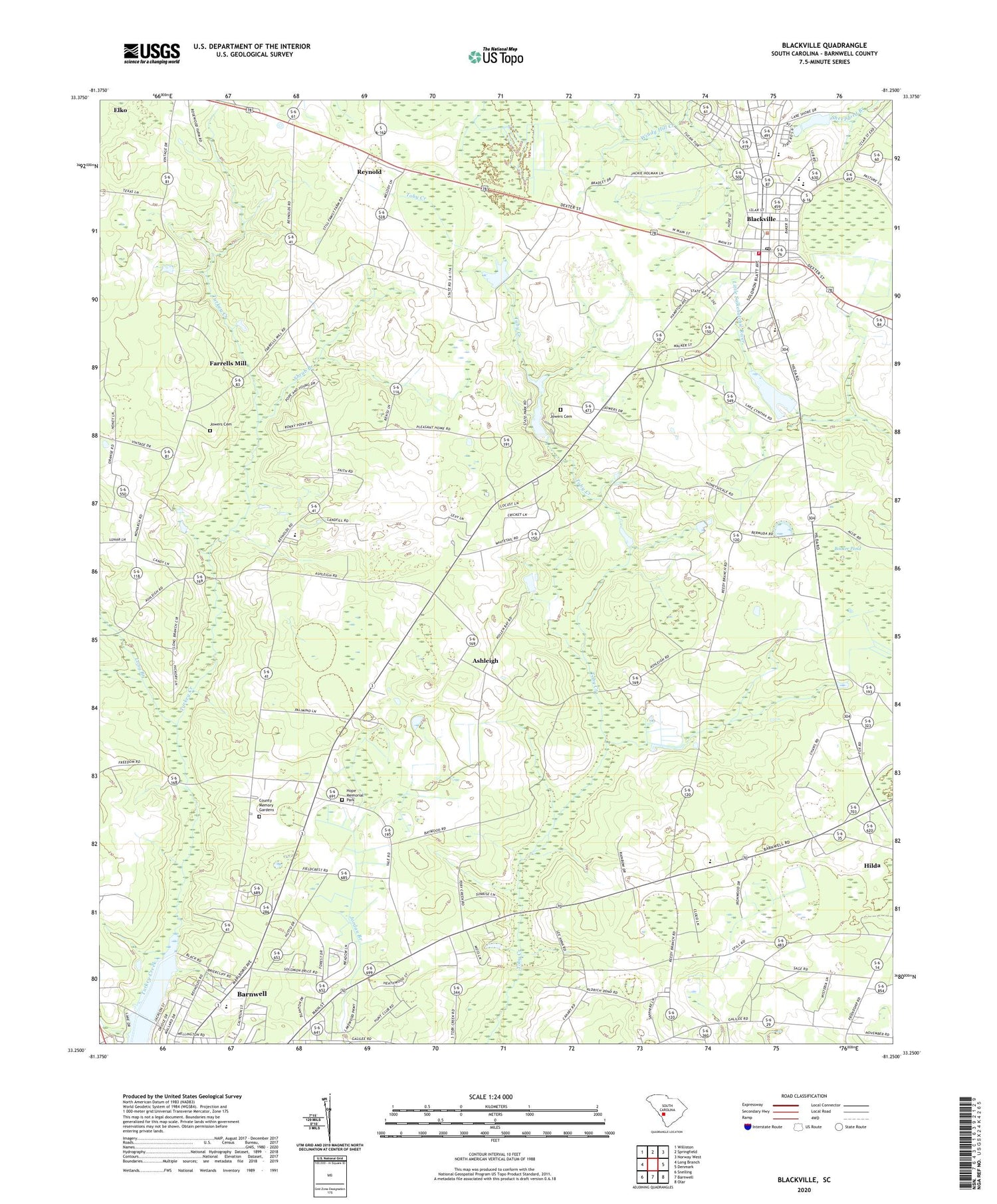 Blackville South Carolina US Topo Map Image