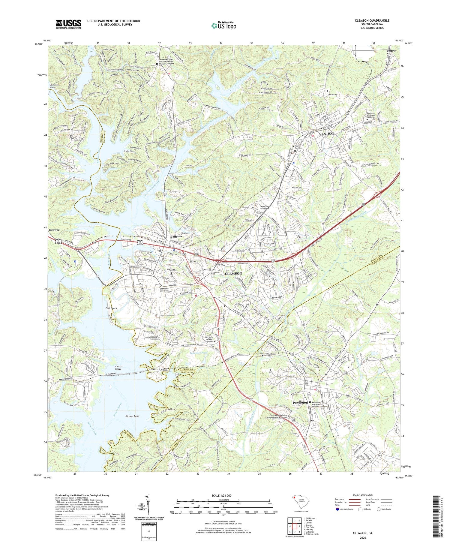 Clemson South Carolina US Topo Map Image