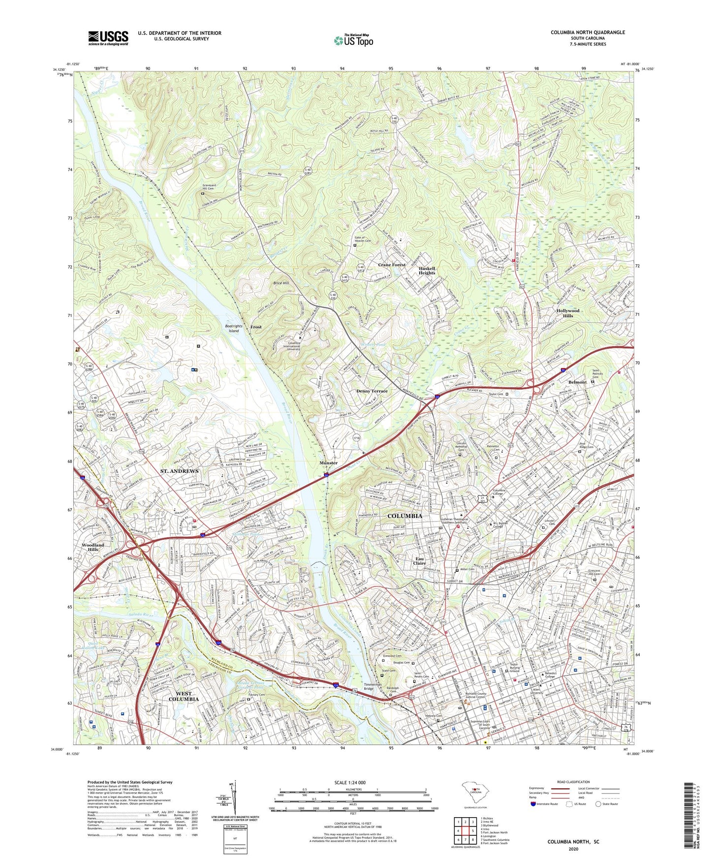 Columbia North South Carolina US Topo Map Image