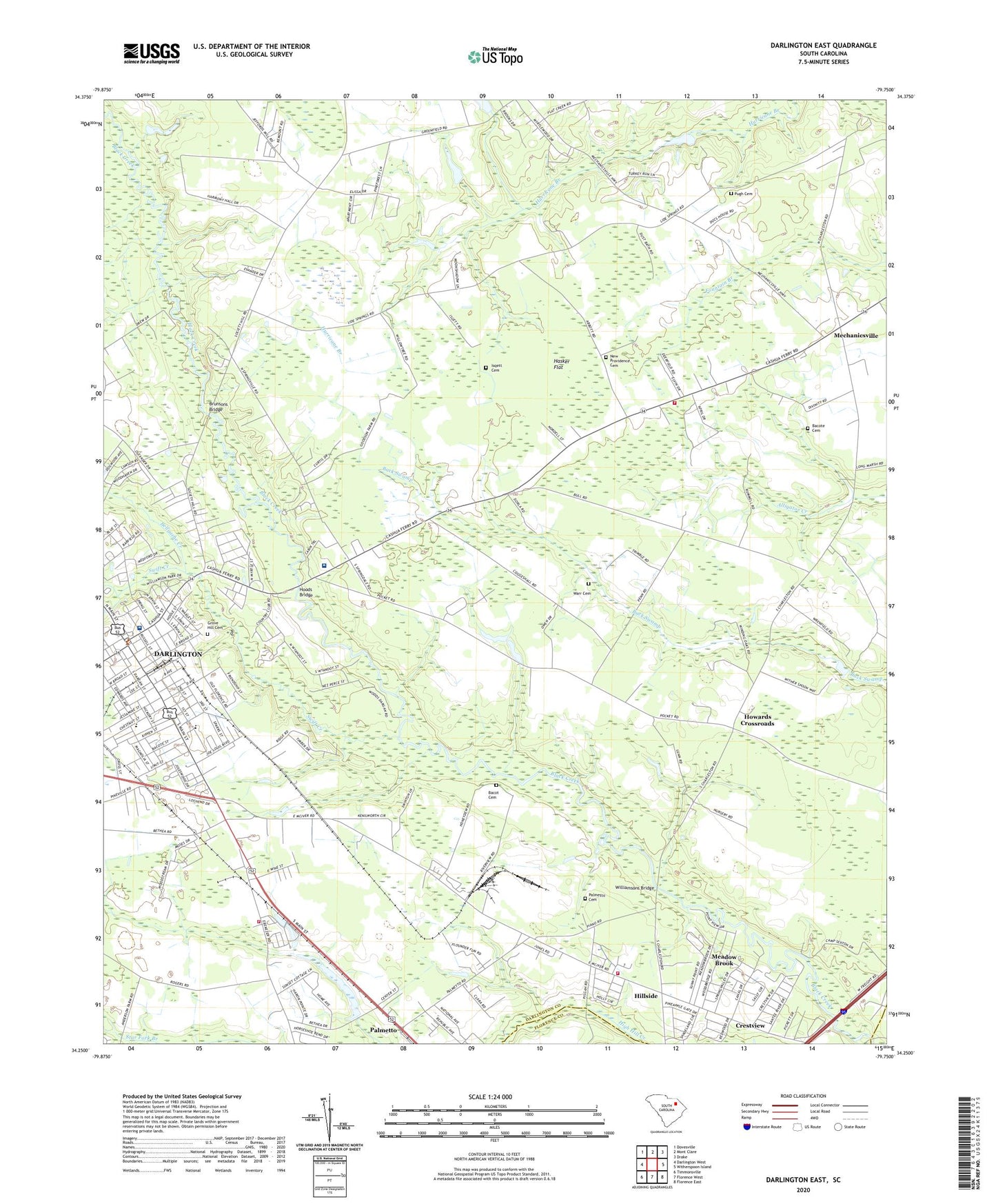 Darlington East South Carolina US Topo Map Image